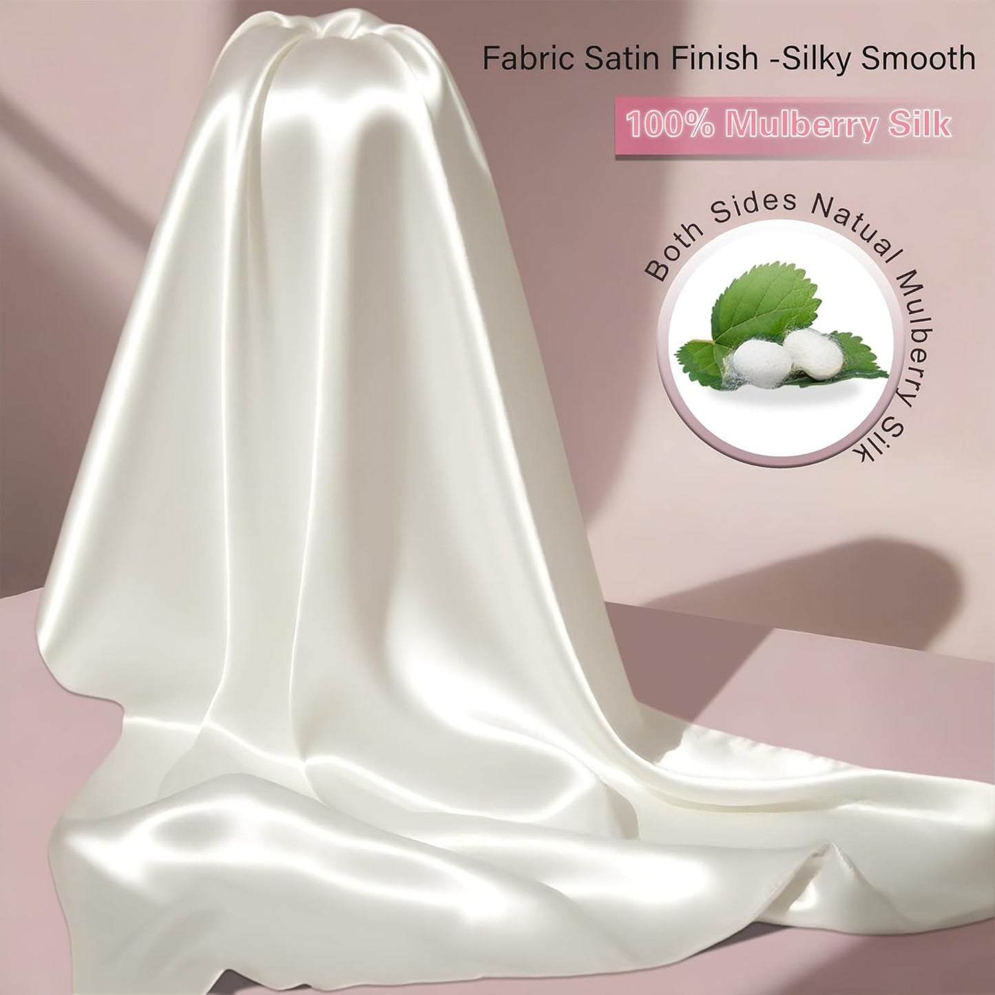 Mulberry Silk Pillow Cases with Zipper, Ultra Smooth Soft Breathable Cooling Pillow Cases for Hot Sleepers, Silk Satin Pillowcase for Hair and Skin, Gifts for Women (Ivory, King Size, 1 Pack)