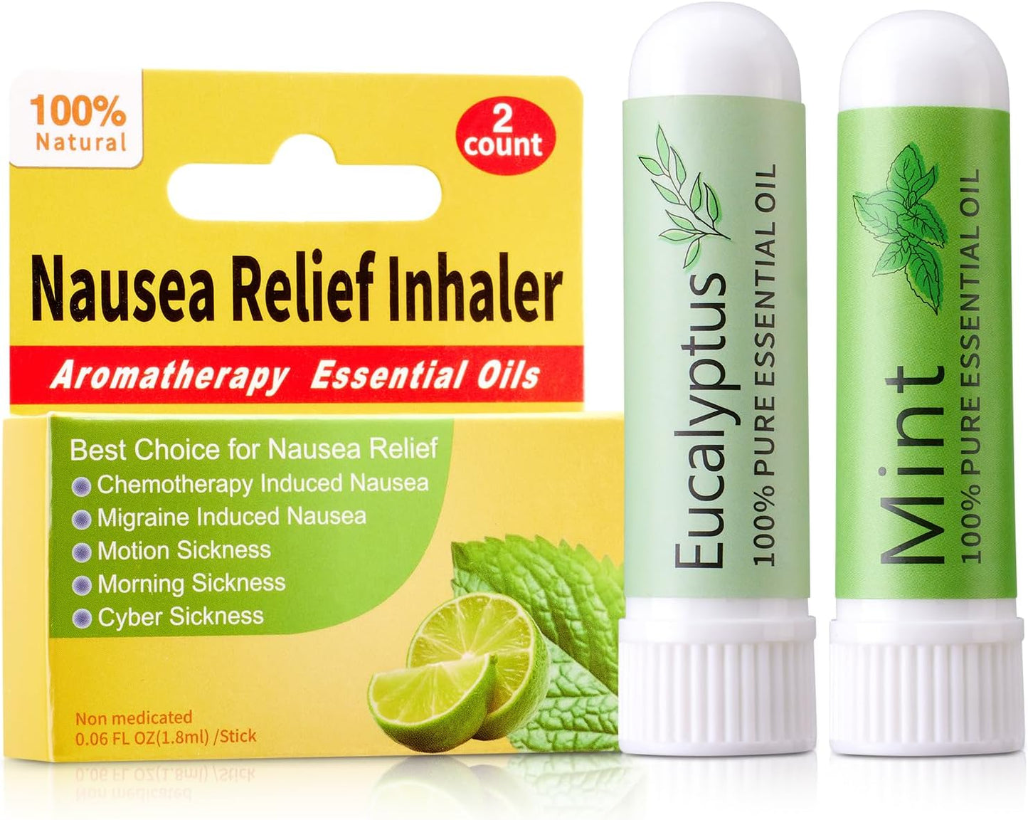Hion Nausea Relief Inhaler-Mint and Eucalyptus, 100% Natural Essential Oils Inhalers