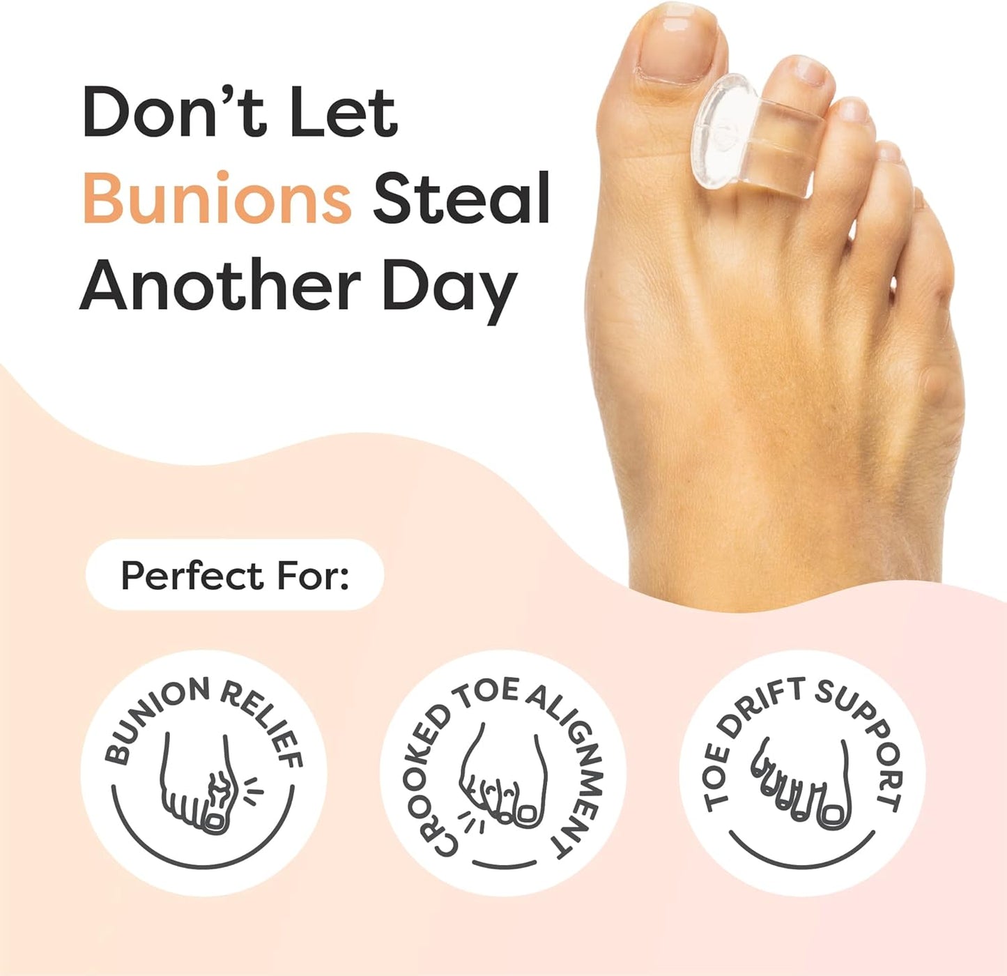 ZenToes Clear Gel Toe Separators for Bunions, Spreaders for Overlapping Toes and Drift Pain - 1 Pack of 4 (Clear)