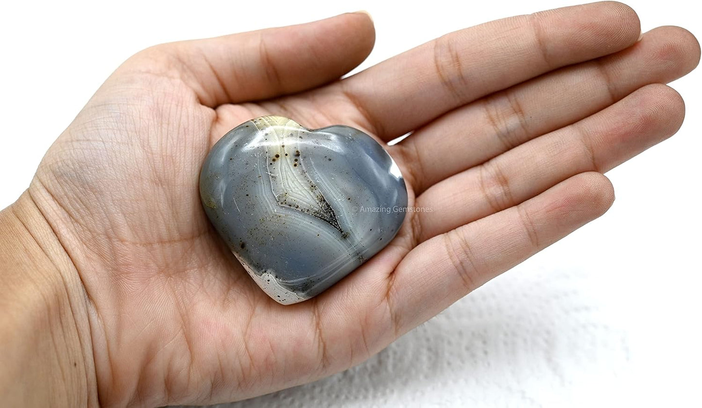 Amazing Gemstone Dendrite Agate Crystal Heart Palm Stone - Pocket Massage Worry Stone for Natural Body Chakra Balancing, Reiki Healing and Crystal Grid