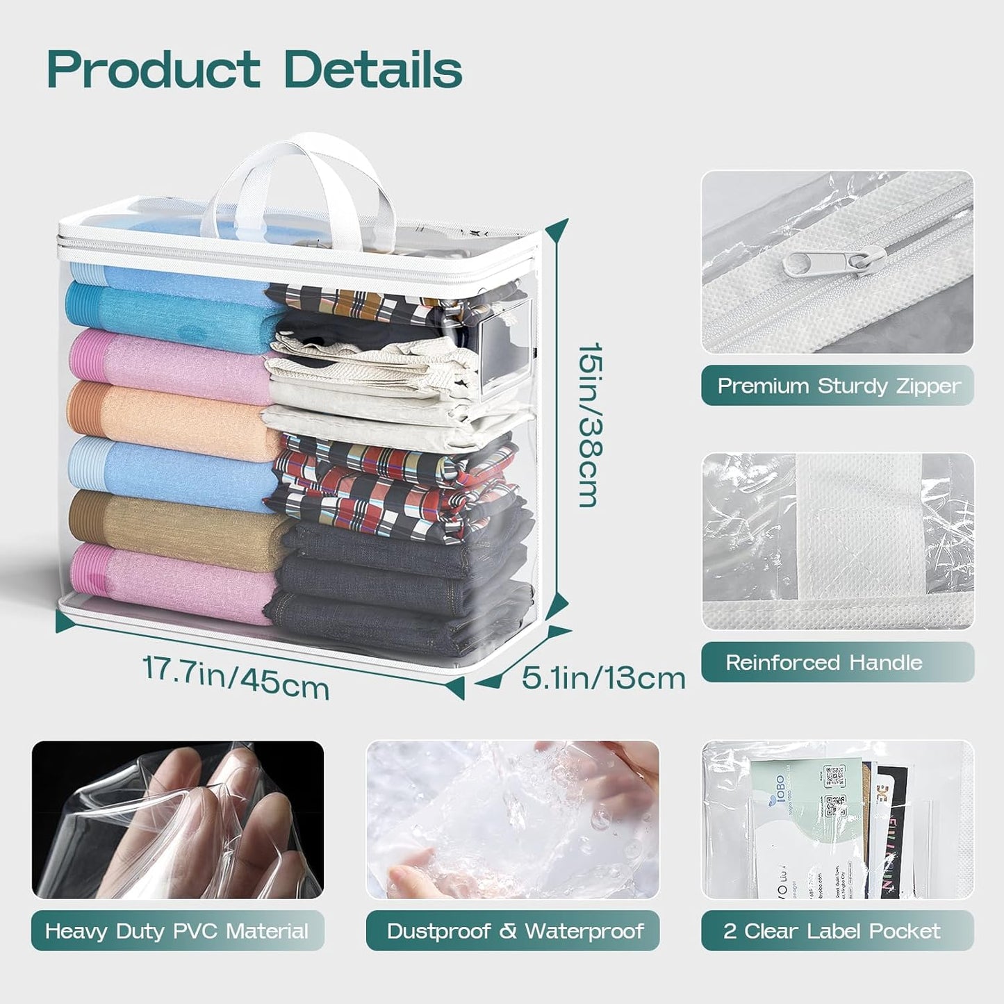 10PACK Clear Zippered Storage Bags for Clothes, 22L Closet Organizers Bag, and Blanket Storage Bags for Bedding, Linen, Blankets, Comforters, Clothing & Toys (White)