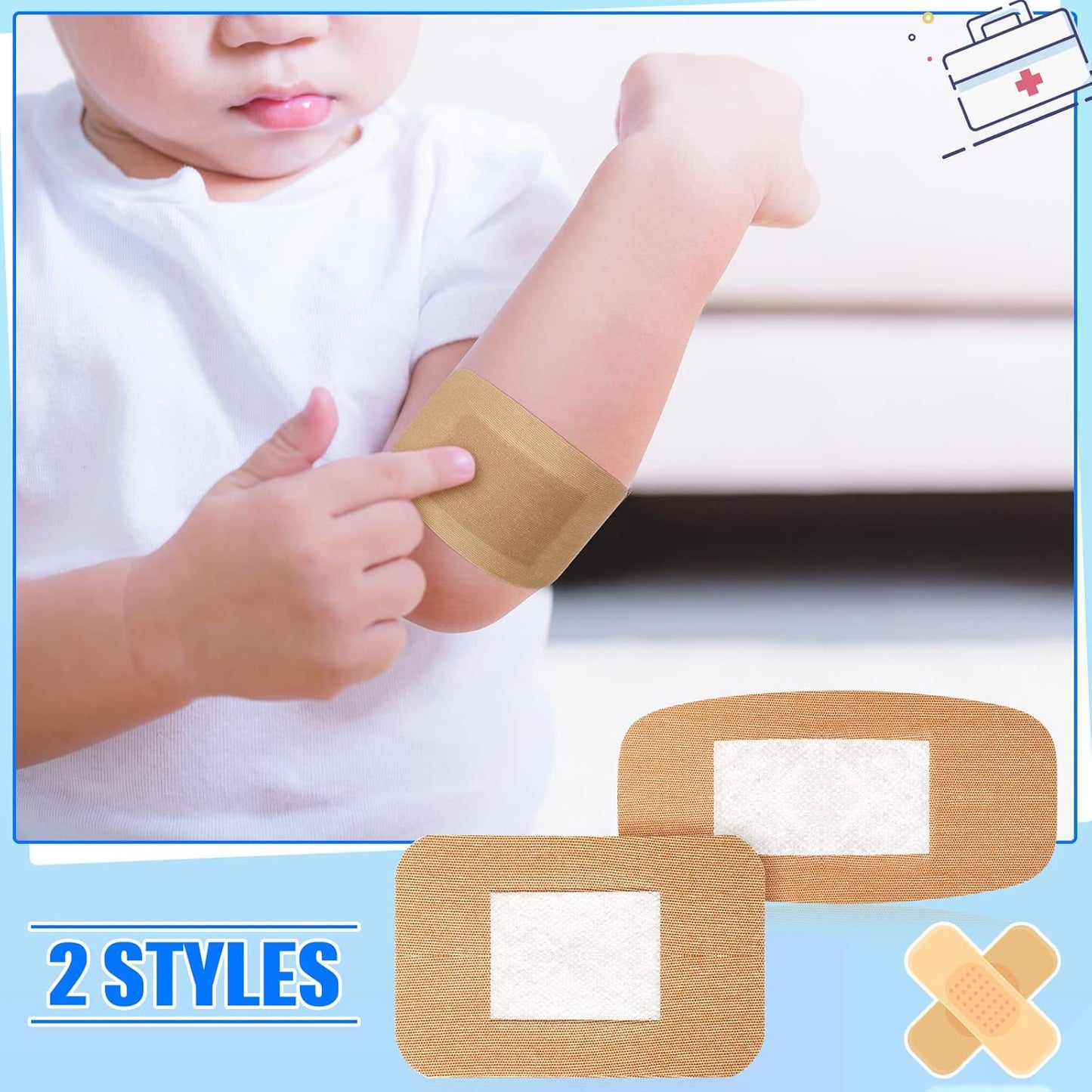 BBTO 200 Pcs Large Assorted Bandages 2 Styles Flexible Fabric Adhesive Bandages Bulk Wounds Care First Aid Supplies Fingertip Adults Wrap Skin 4 x 2'' and 3 x 2''