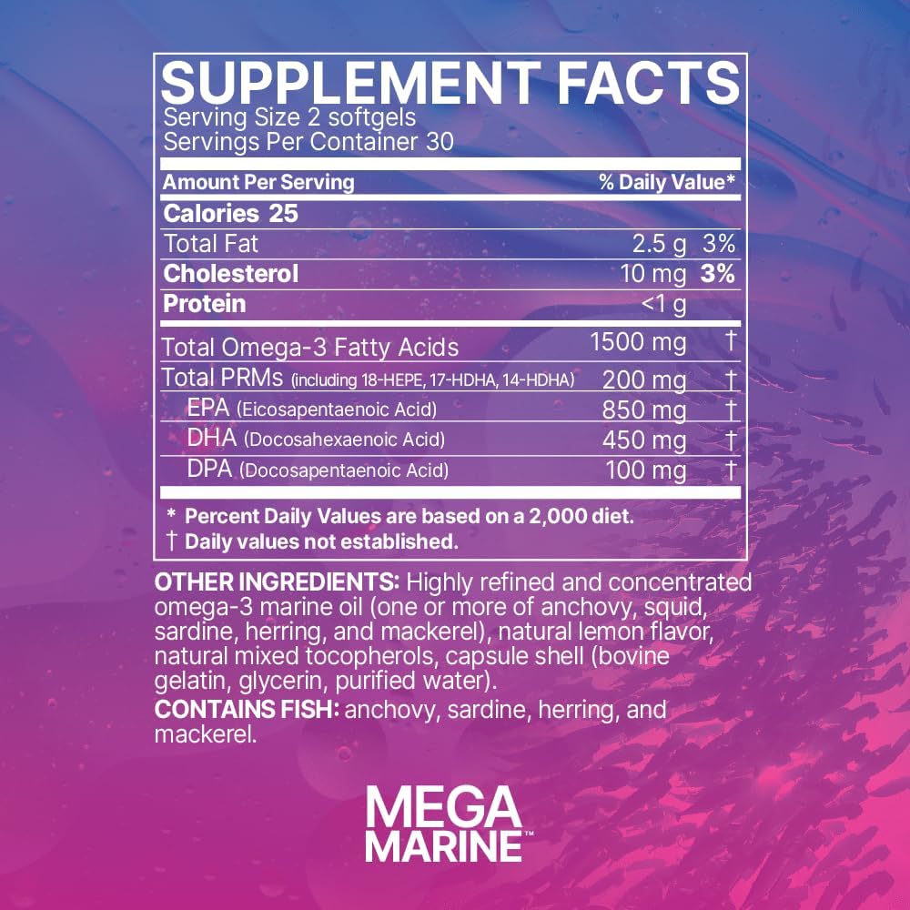 Microbiome Labs MegaMarine Omega 3 Fish Oil Supplements - Gut-Specific EPA DHA Omega 3 Supplement with DPA for Gut Health - Support Immune & Gut Barrier Function (60 Softgels)