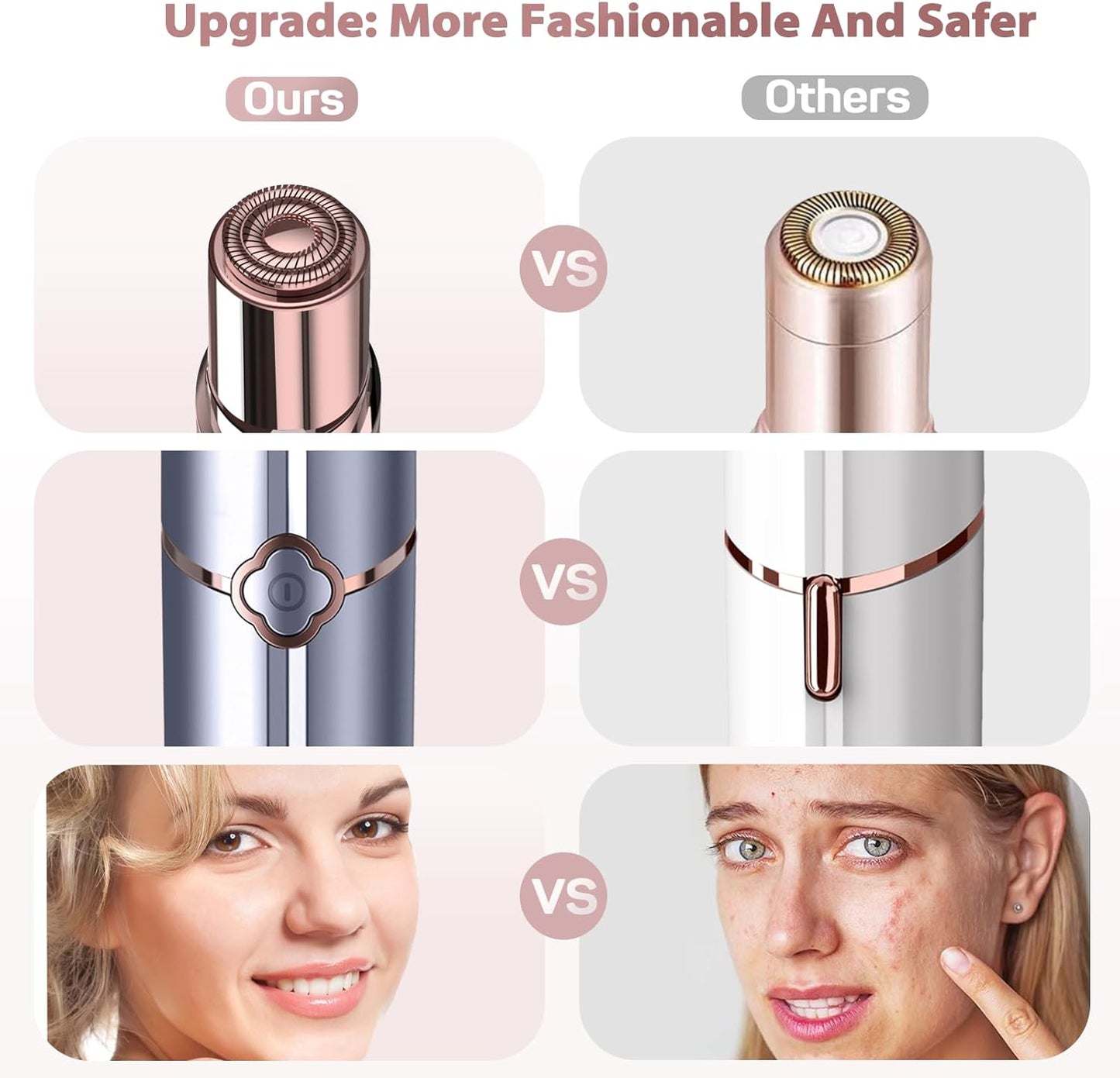 Facial Hair Remover for Women's Face Chin Lip Mustache Neck Armpit Peach Fuzz, Gurelax Electric Painless Hair Removal Device with 2 Replacement Heads