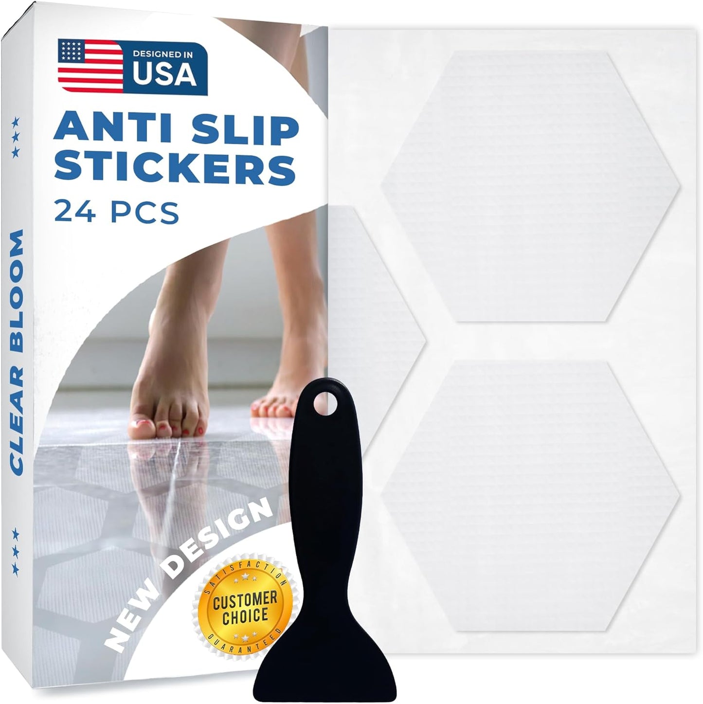 Anti Slip Shower Stickers 24 PCS, White Non-Slip Shower Strips for Adults, Premium Adhesive Bath Tub Stickers