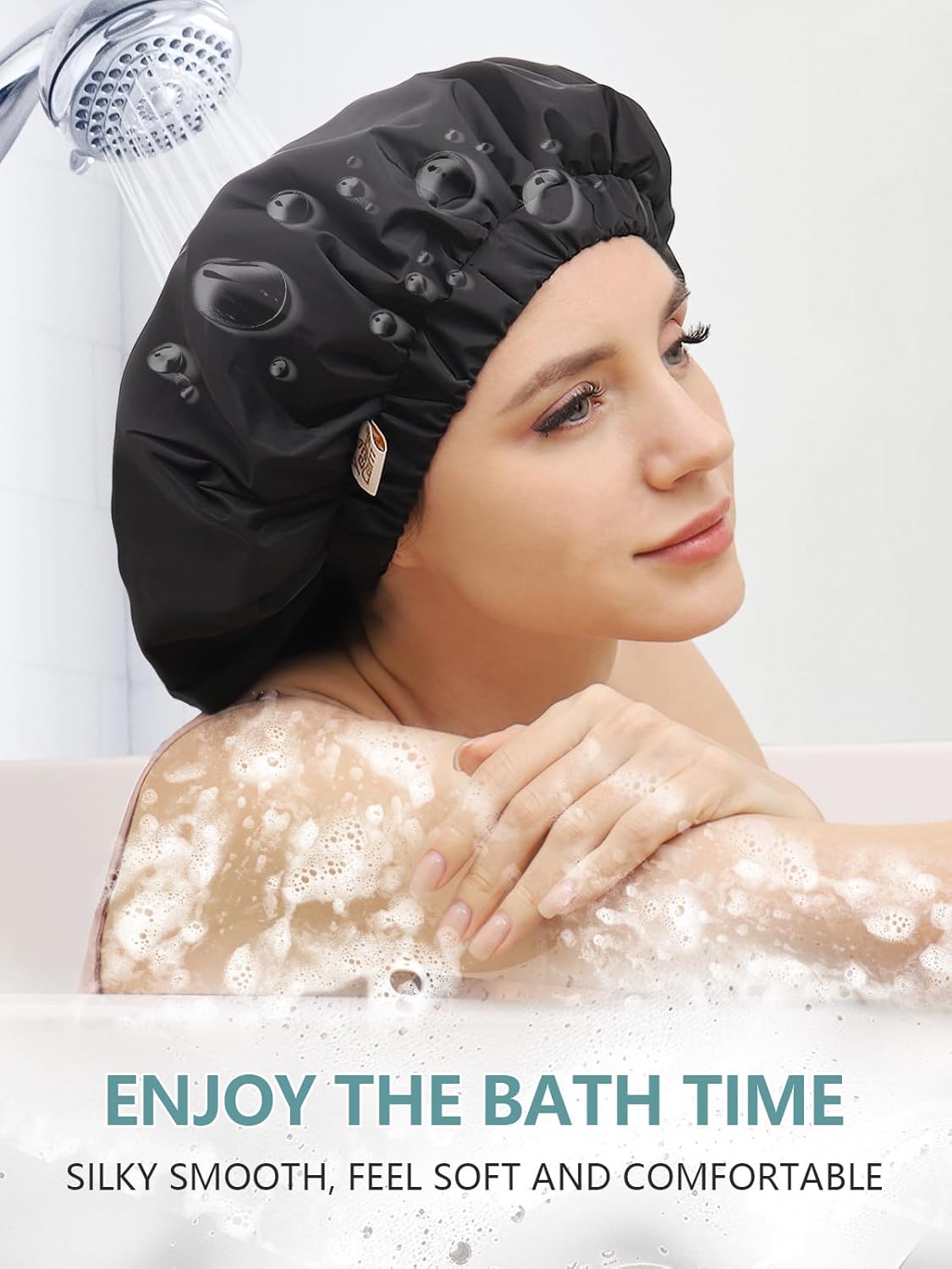 Years calm Reusable Waterproof Shower Caps for Women, Hair Caps for Showers, Double-Layer Elastic Design, for All Hairstyles, Travel-Friendly (black)