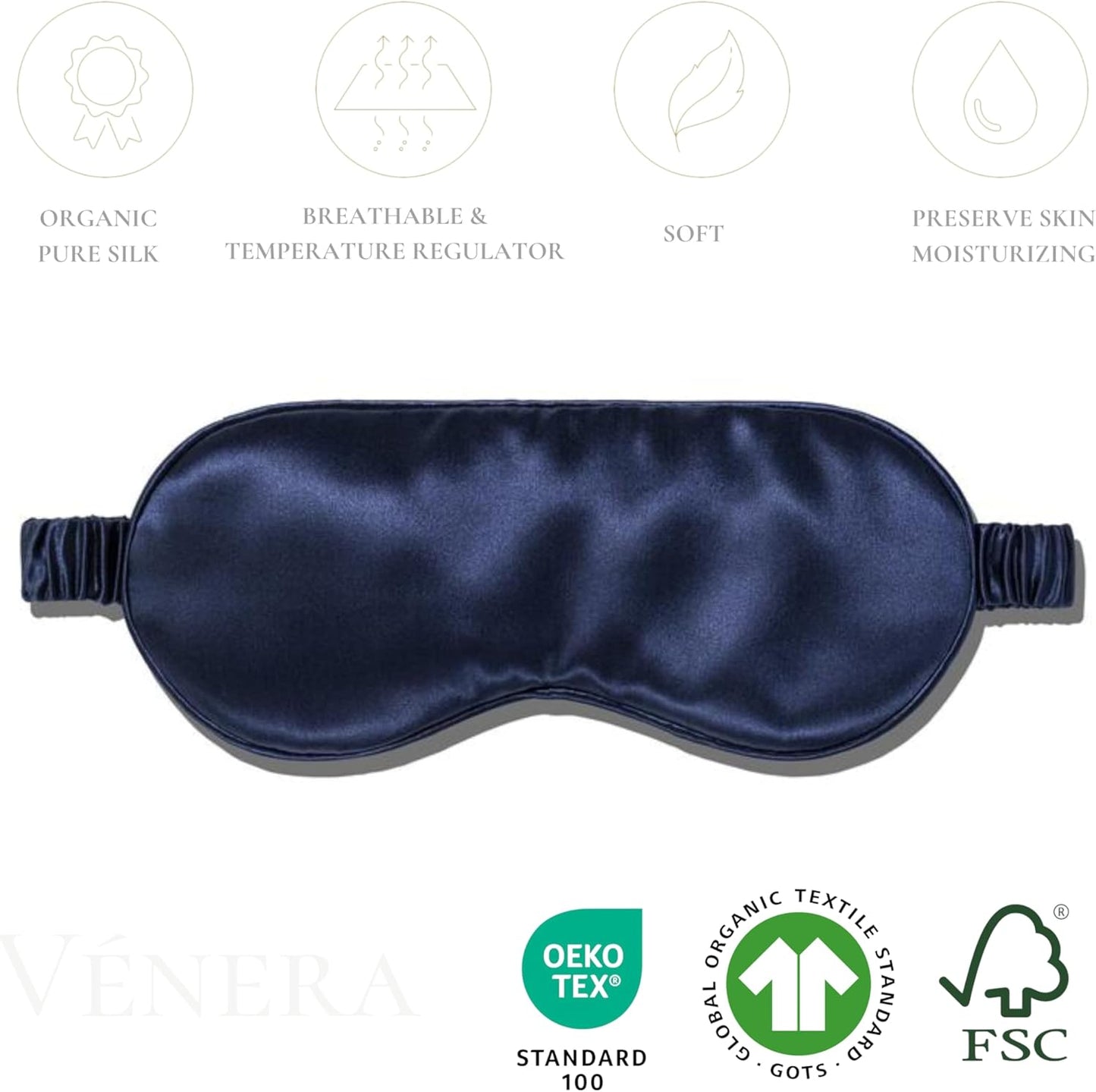 Silk Sleep Mask - 100% Pure 22 Momme Mulberry Silk Eye Sleeping Mask for Women and Men - Blackout Eye Mask for Sleeping (Navy Blue)