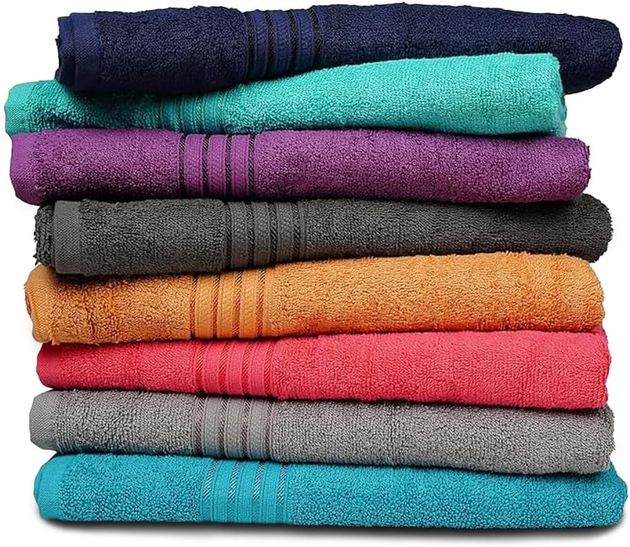 ZUPERIA Premium Multicolor Bath Towels Set of 8 (27" x 54") 100% Pure Cotton Shower Towels Soft Feel, Lightweight & Highly Absorbent Towels for Bathroom, Pool, Spa and Hotel Use