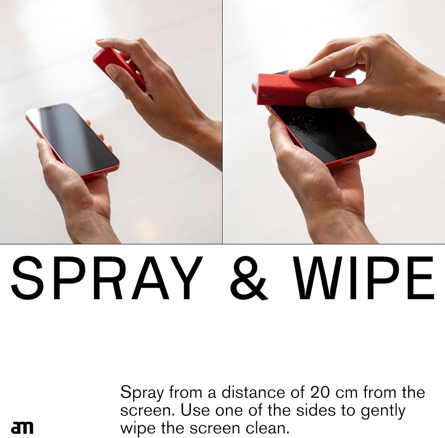 am Screen Cleaner Mist Spray with Microfiber Cloth Around – Alcohol-Free, Streak-Free Screen Cleaning Kit for Smartphones, Tablets, Laptops, Smart TVs & Car Screens, 1 Pack, Gray