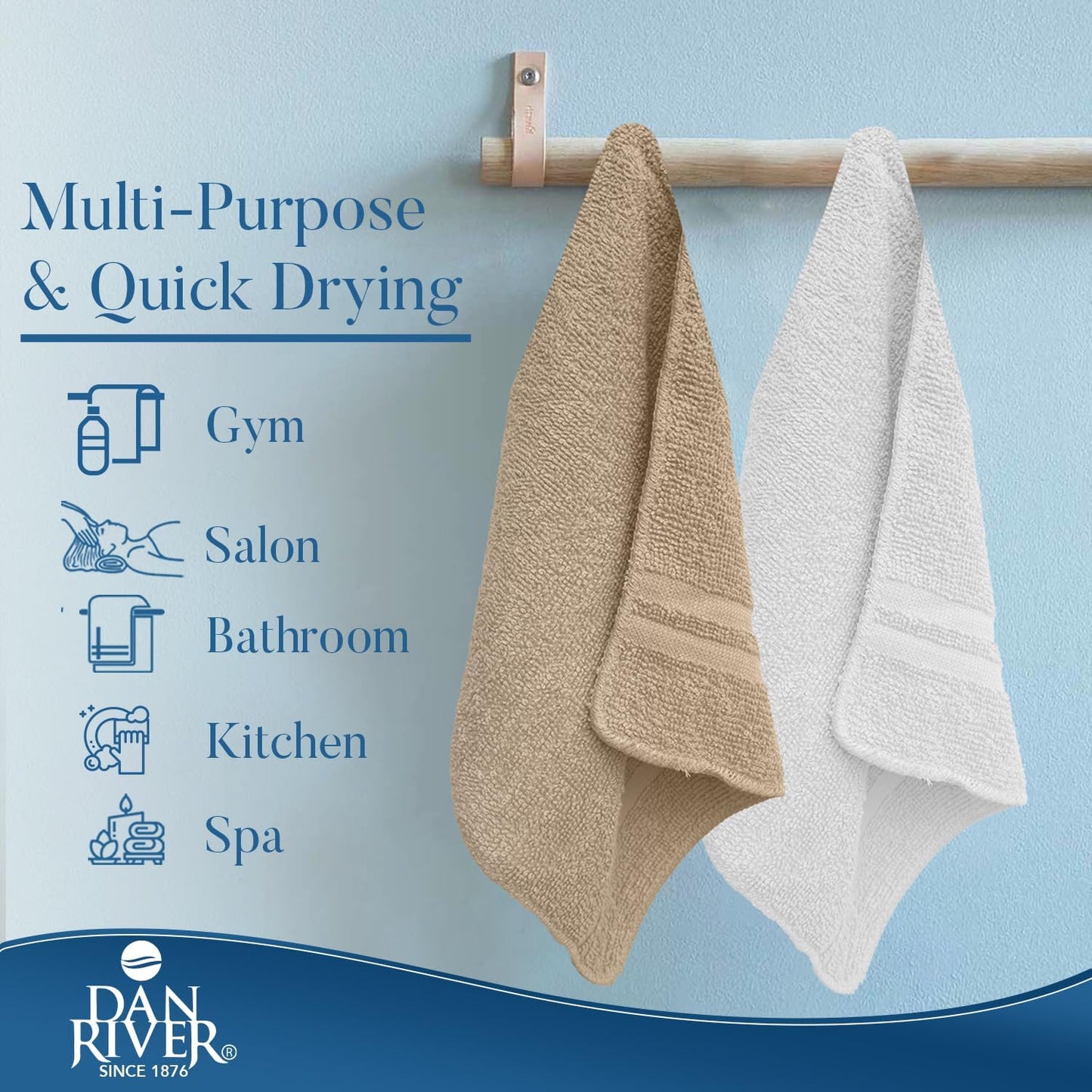 DAN RIVER 100% Cotton Washcloths 20 Pack Premium Quality Face and Body Cloth, Quick Dry Essential Towels for Bathroom, Hand, Kitchen & Cleaning, Baby Washcloths | 11X11 in | 400 GSM | Tan + White