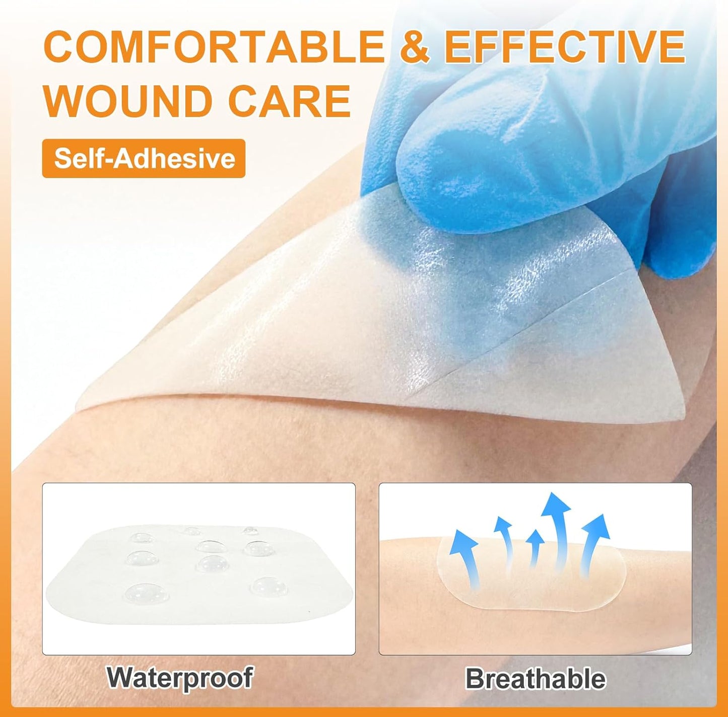 Carbou Hydrocolloid Wound Dressing 4"x4", 10 Individual Pack, Self-Adhesive Ultra Thin Hydrocolloid Bandages, Waterproof Absorbent Hydrocolloid Patch for Wound Care, Bedsore, Burn, Abrasion & Blister