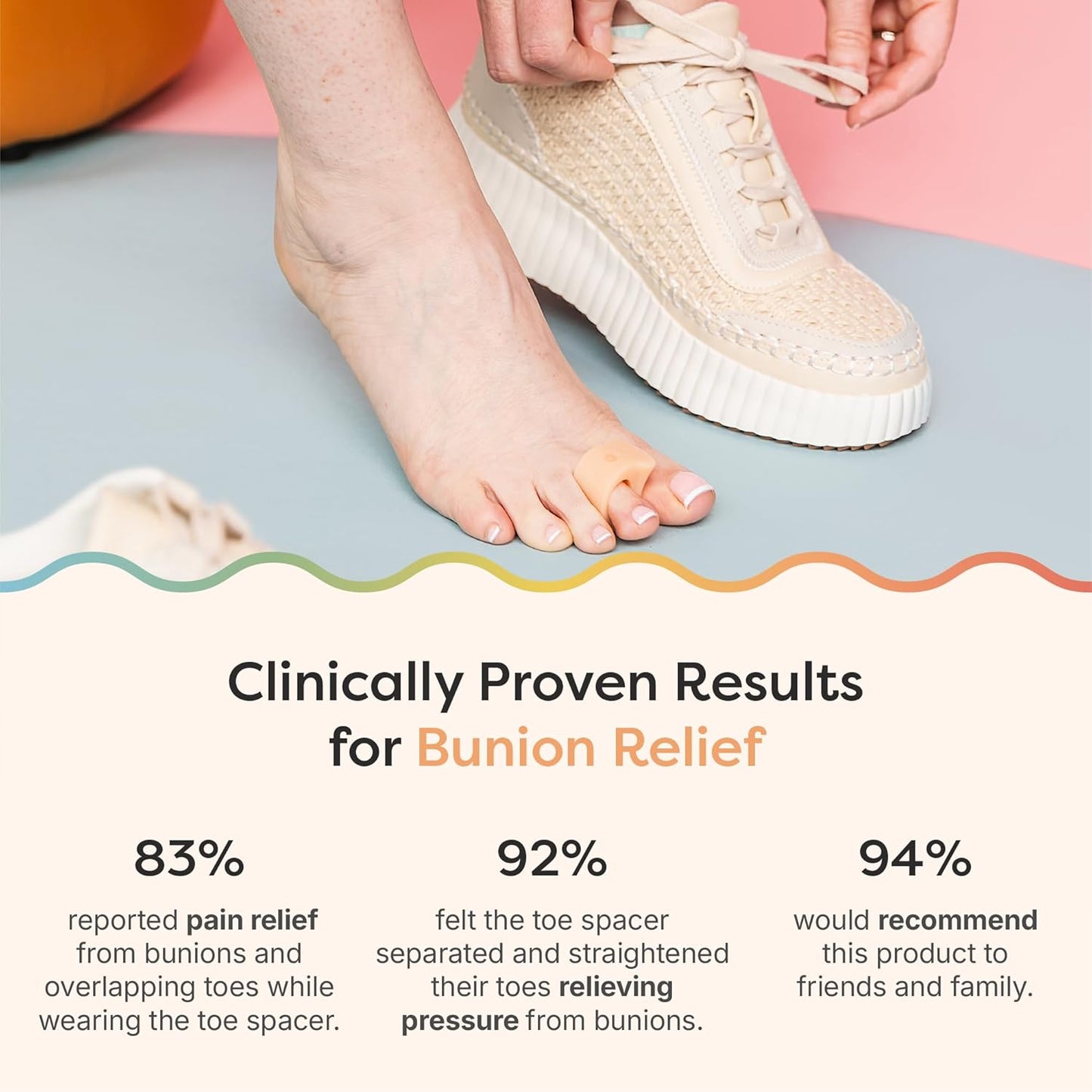 ZenToes Gel Toe Separators for Overlapping Toes, Bunions, Big Toe Alignment, Corrector and Spacer - 4 Pack (Beige)