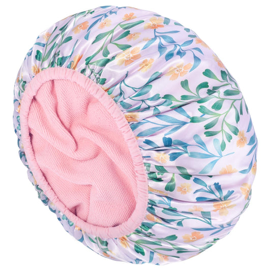 Shower Cap, Terry lined Reusable shower caps, Waterproof Large Shower Cap for Women, Hair cap Triple Layer Shower Caps for Long Thick Hair