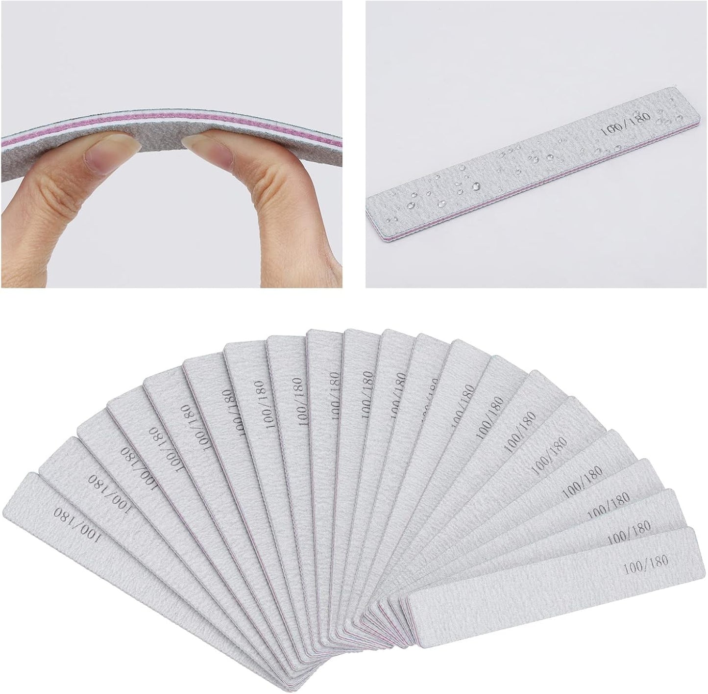 50 Pcs Nail Files for Acrylic Nails 100/180 Grit Double Sides Emery Boards Fingernail Files, Professional Nail Buffering Files