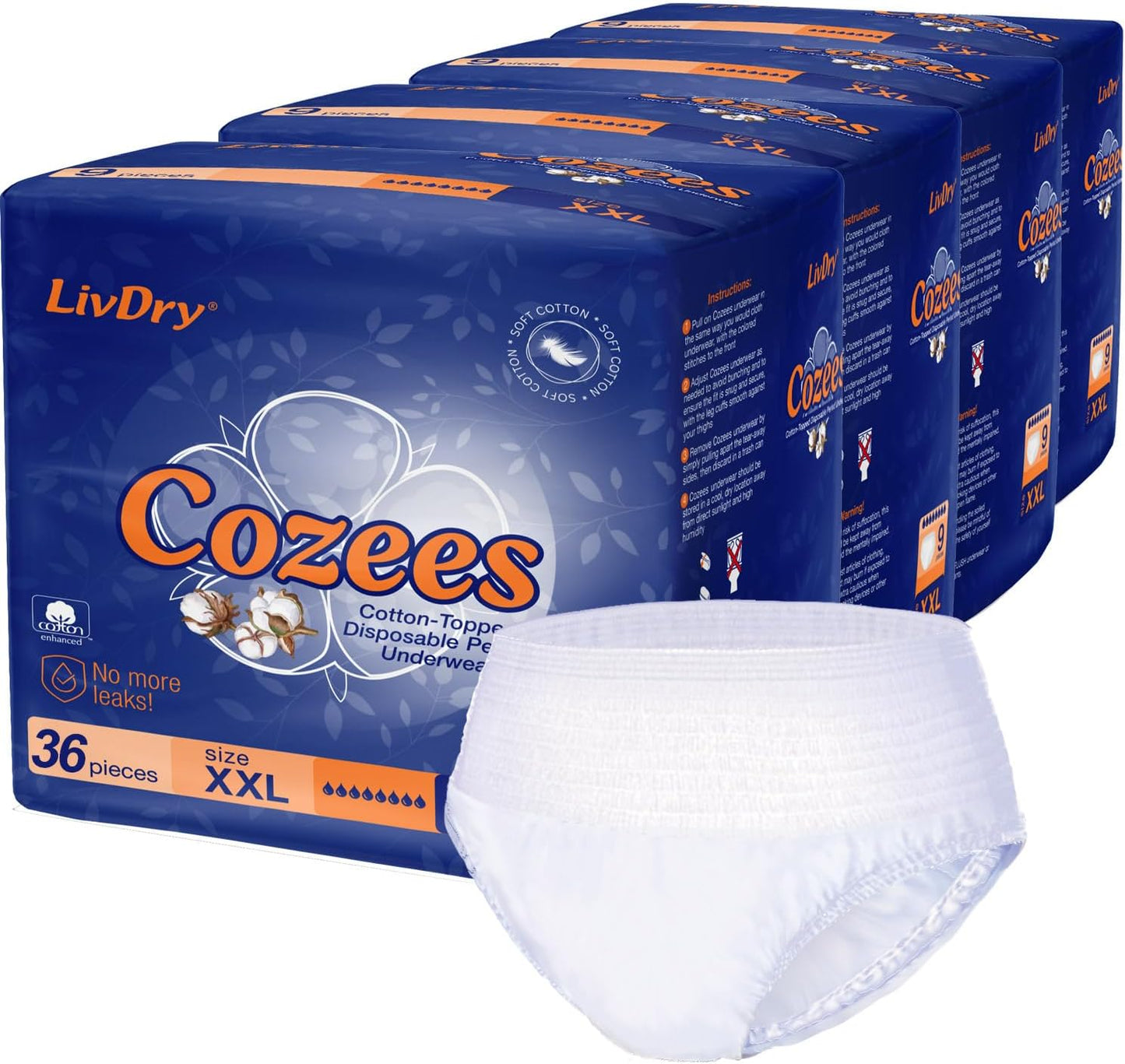 Cozees Disposable Period Underwear for Women, Menstrual and Postpartum High Absorbency, Cotton Covered Comfort, Made in USA (36 Count, XX-Large)