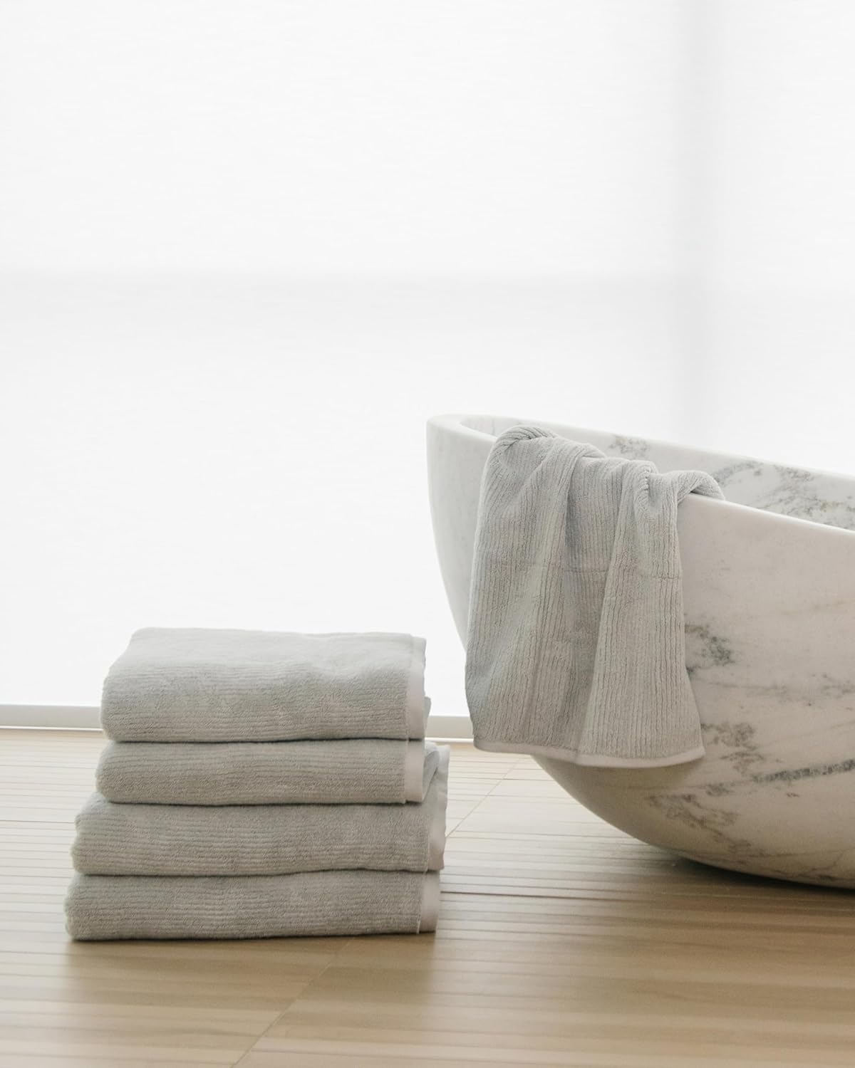 Cozy Earth Ribbed Bath Sheet Set - 60% Cotton 40% Viscose from Bamboo Bath Sheets - Soft & Absorbent Textured Ribbed Pattern - 2 Pack Light Grey