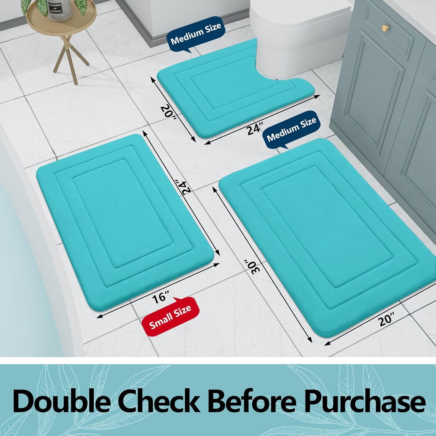 Arotive Memory Foam Bathroom Rug Mat 30x20, Ultra Soft and Absorbent Bath Mat, Machine Wash Dry, Comfortable Bath Rug Carpet for Bathroom Floor, Tub and Shower, Teal