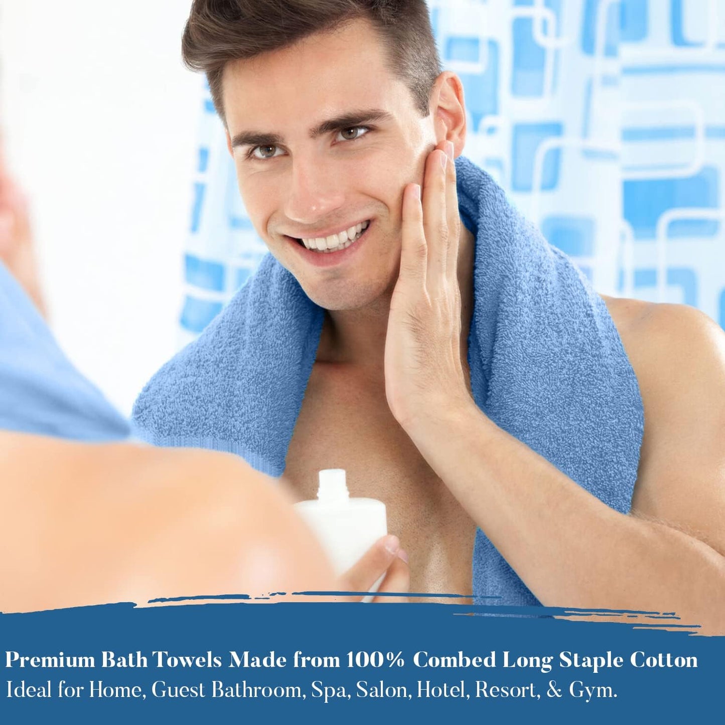 DAN RIVER Bath Towels Set of 4, 27 x 54 Inches, 100% Cotton, Larger & Lighter Weight, Quicker to Dry, Super Soft and Absorbent, Ideal Cotton Towels for Bathroom for Daily Use, Medium Blue