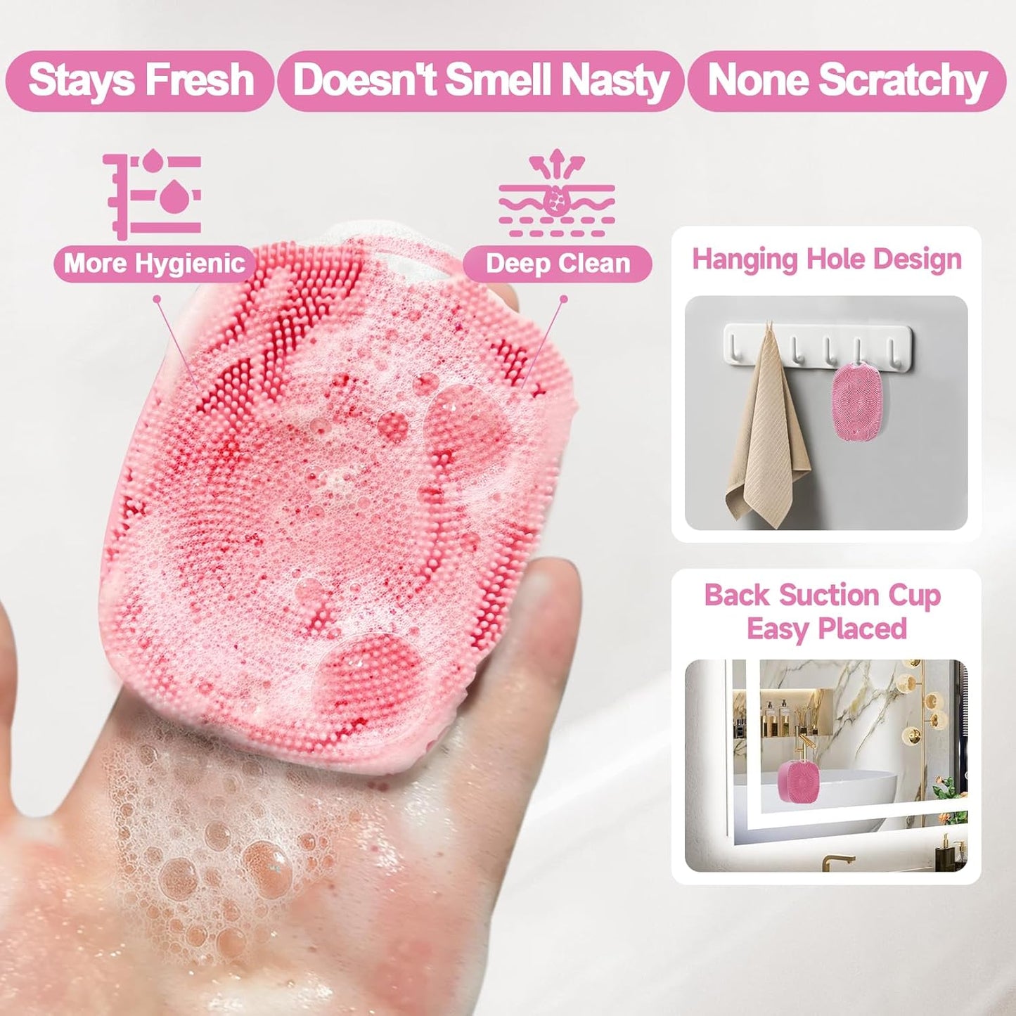 2 PCS Face Scrubber, Soft Silicone Face Exfoliator with Suction Cup for Man and Women Deep Skin Clean, Gentle Facial Cleaning Brush Suitable for All Sensitive Skin (Pink)