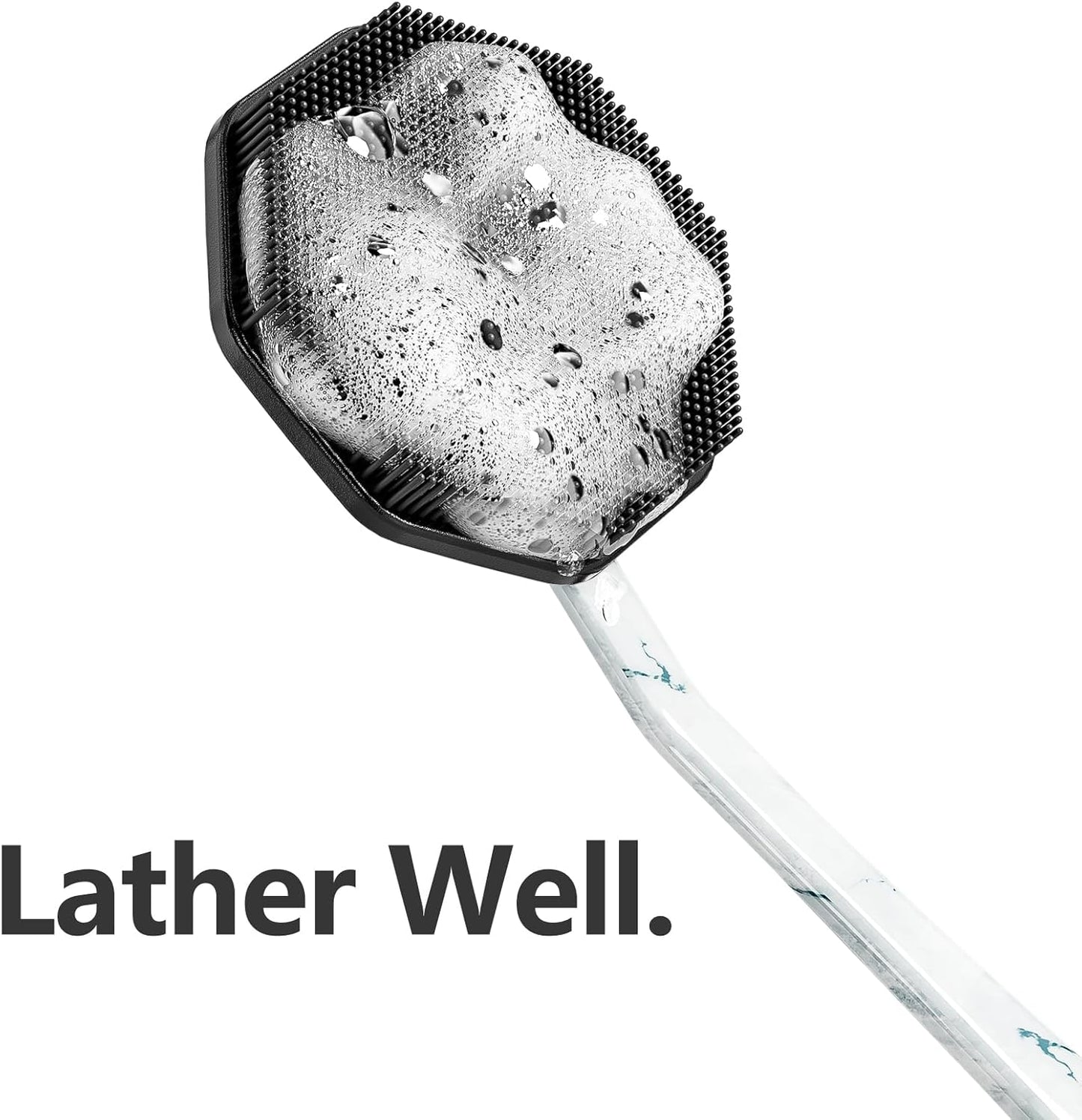 iTokGoK® Platinum Green Emerald Silicone Back Scrubber with Long Handle Back Brush for Shower,Silver-Infused Back Scrubber for Men and Women