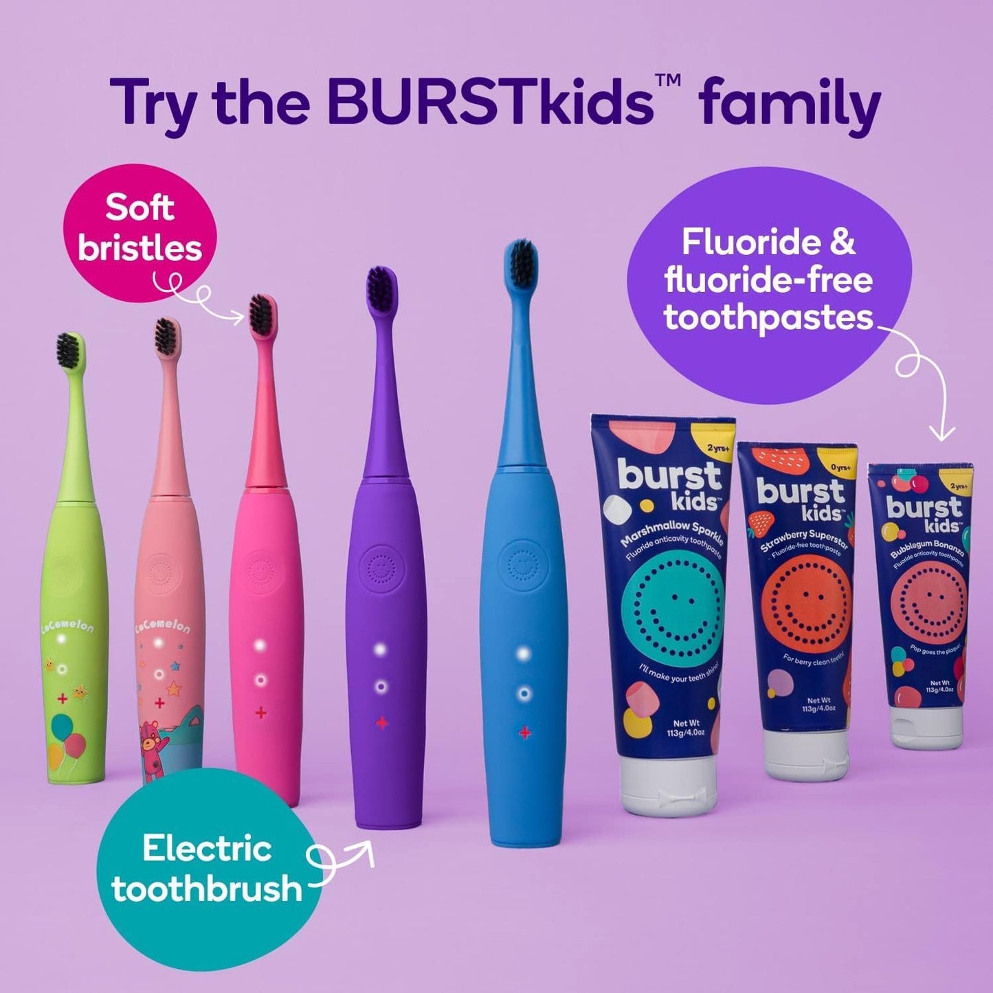 BURST Bubblegum Bonanza Kids Toothpaste with Fluoride (4oz) | Great Tasting | Flavored for Children & Toddlers | Anticavity | Dye Free & Vegan | Safe for Kids Ages 2+