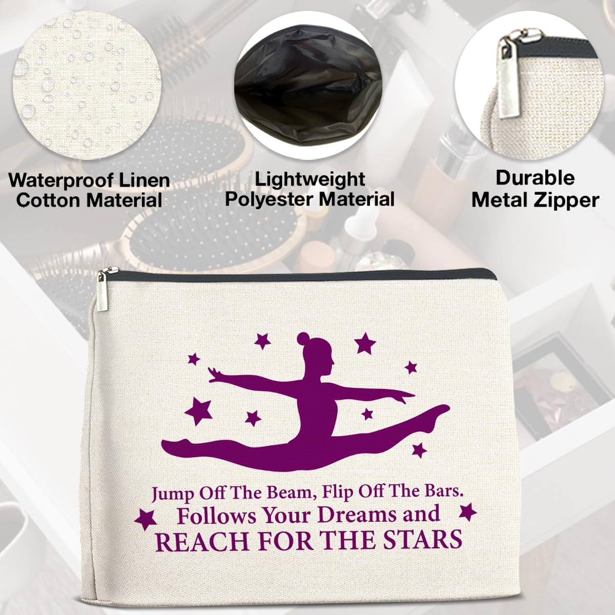 Inspirational Gymnastics Makeup Bag Gift, Gymnast Gifts Cosmetic Bag Zipper Makeup Pouch