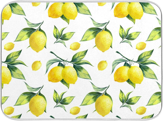 Tropical Lemon Leaves Dish Drying Mat 18x24 for Kitchen Lemon Yellow Lime Tree Dishes Pad Dish Drainer Rack Mats Absorbent Fast Dry Kitchen Accessories