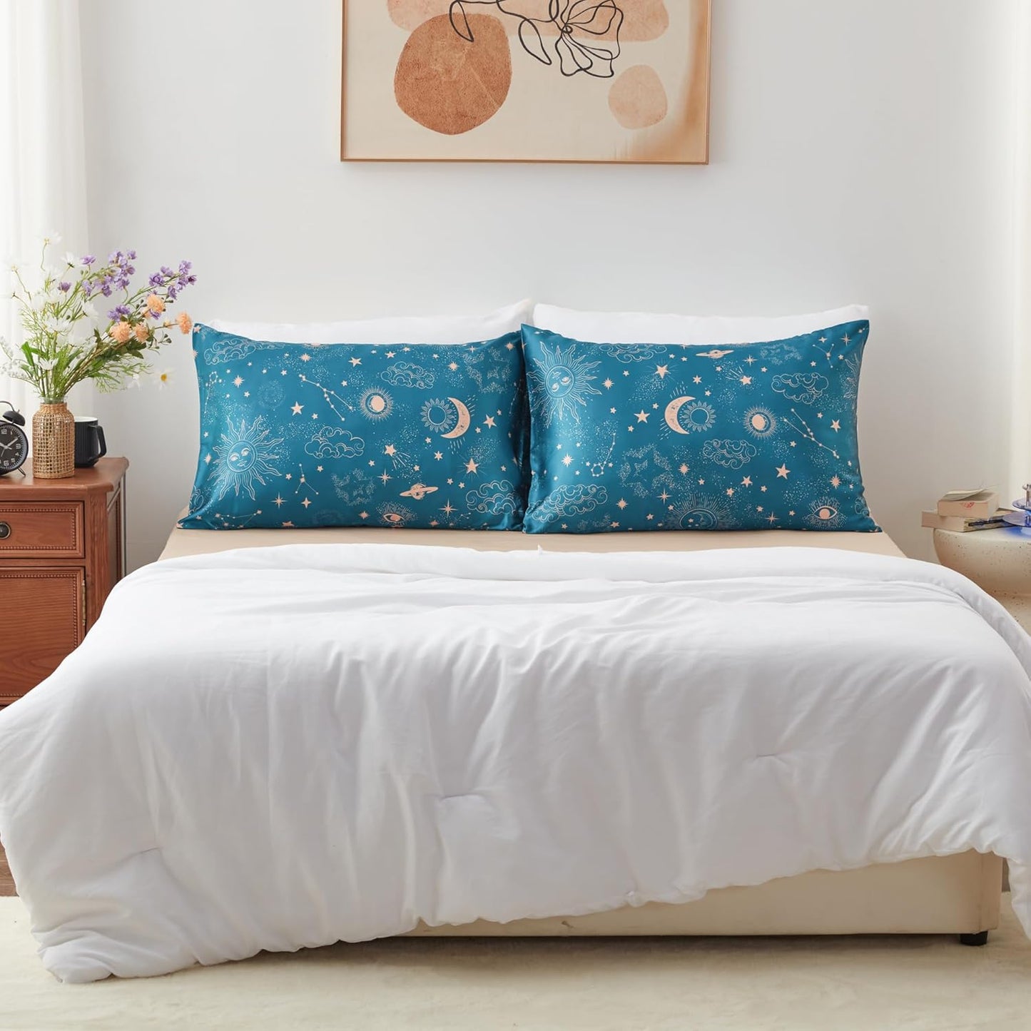 EXQ Home Satin Pillowcase for Hair and Skin,Pillow Cases King Size Pillow Case Set of 2 Satin Pillow Covers with Envelope Closure Sun (20"x36")