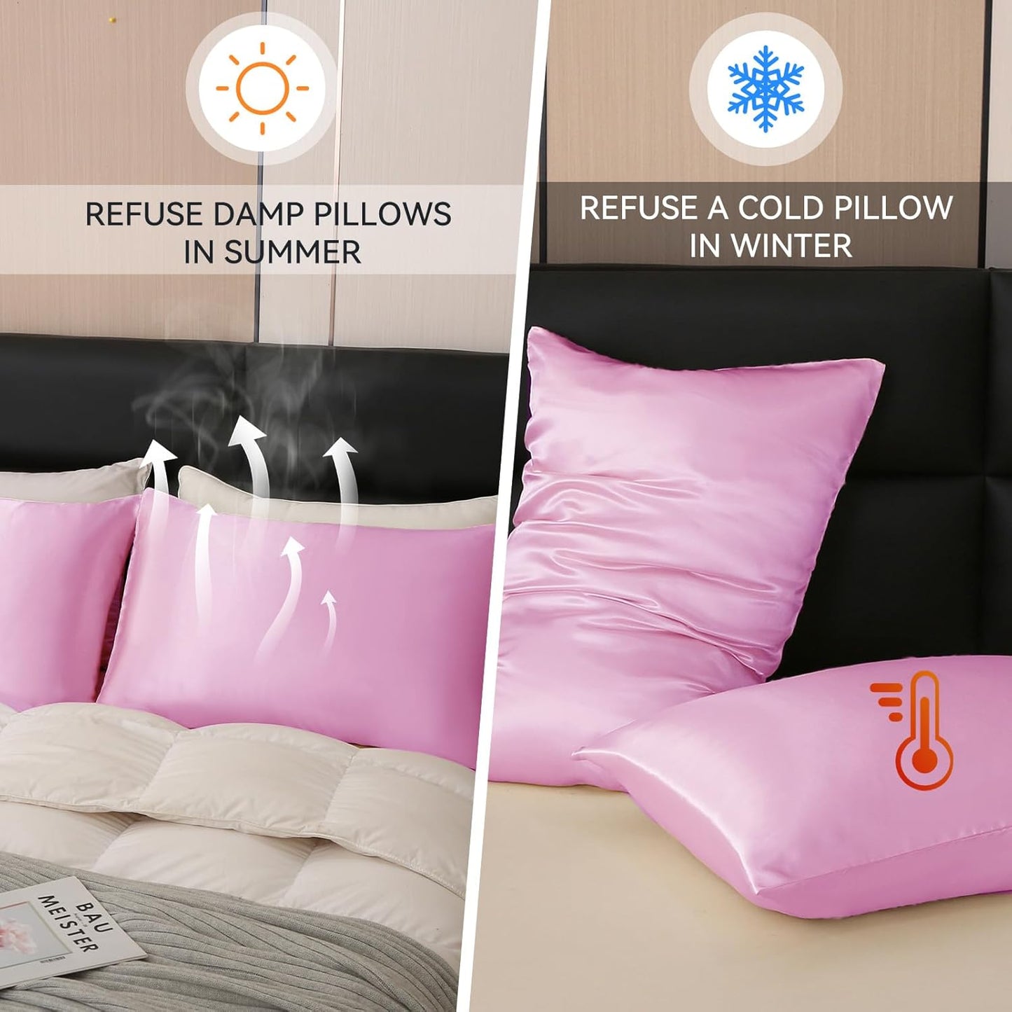 Tyfitb Satin Pillowcase Set for Hair & Skin Care – Cooling, Hypoallergenic, Anti-Frizz, Wrinkle-Free – Soft, Luxurious Pillowcases with Envelope Closure – 2-Pack, Queen Size 20x30, Gift-Ready