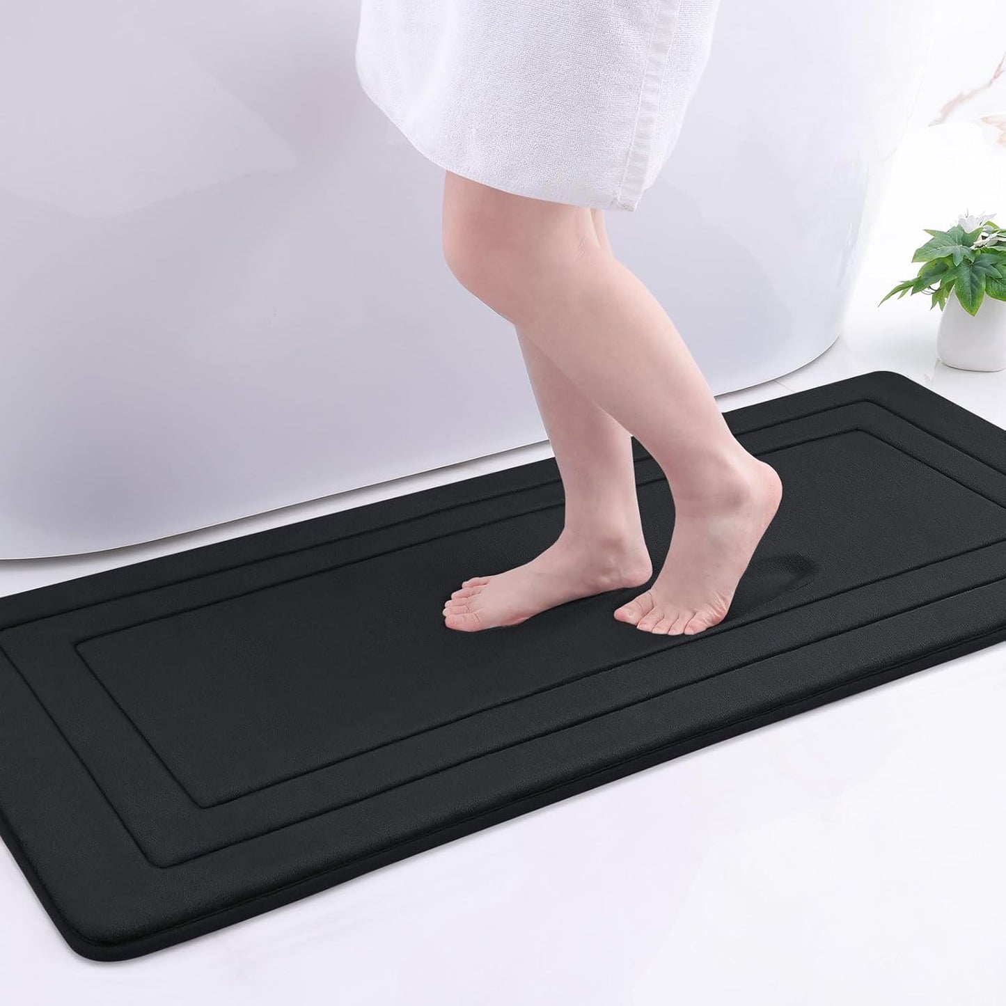 Arotive Memory Foam Bathroom Rug Mat 47x17, Ultra Soft and Absorbent Bath Mat, Machine Wash Dry, Comfortable Bath Rug Carpet for Bathroom Floor, Tub and Shower, Black