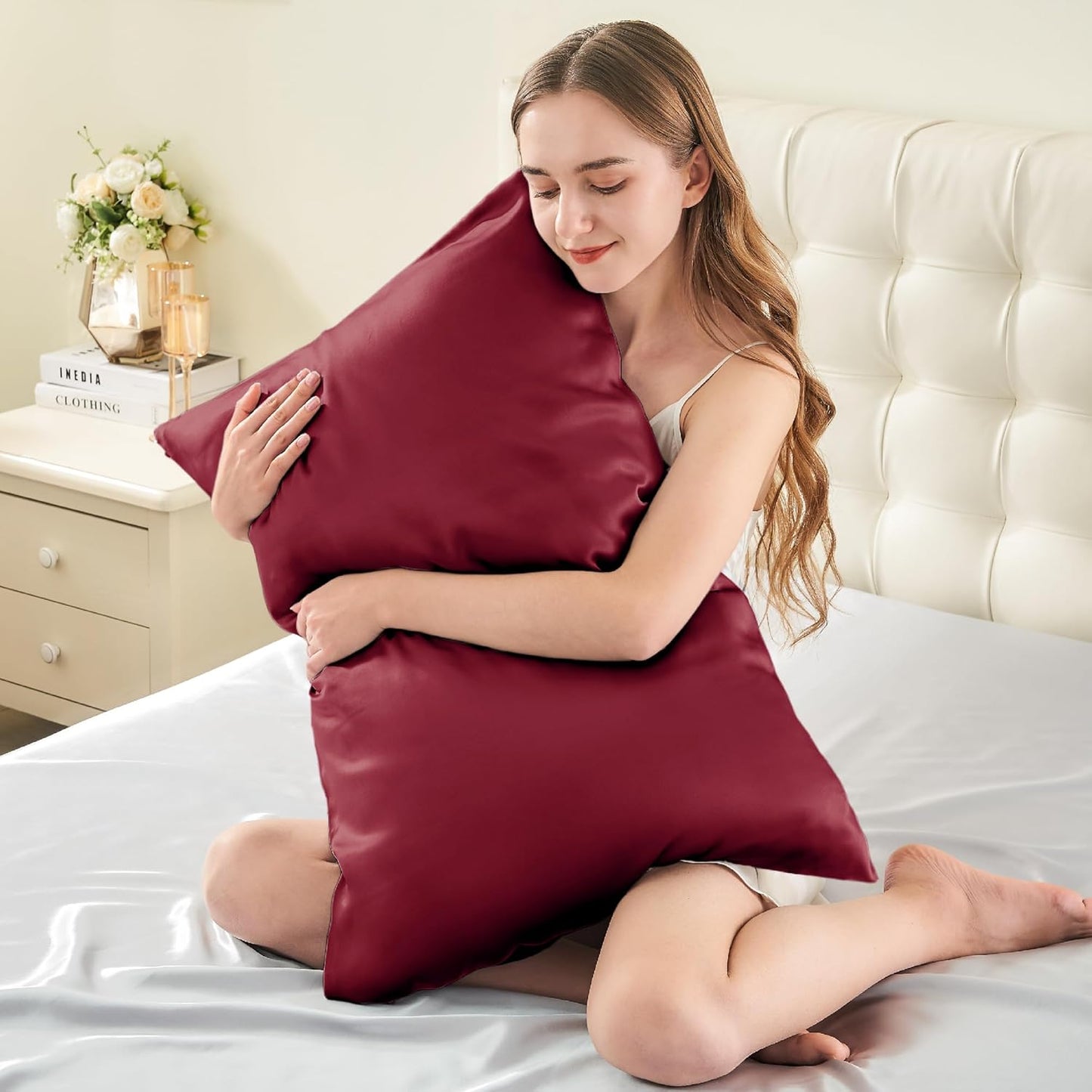 INFIIXSO Mulberry Silk Pillow Case King Size, Silk Pillowcase with Hidden Zipper 20"x36", Extraordinary Smooth and Soft Pillow Cases for Hair and Skin(Burgundy, 1 Pack)