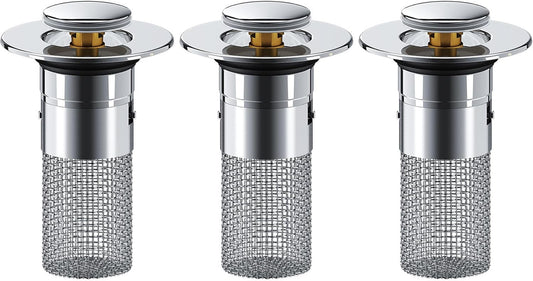 Saker Bathroom Sink Drain Strainer Hair Catcher (3 PCS), Pop-up Drain Filter with Removable Stainless Steel Filter Basket, Prevents Hair Clogs, Suitable for Bathroom Sink Stopper Replacement