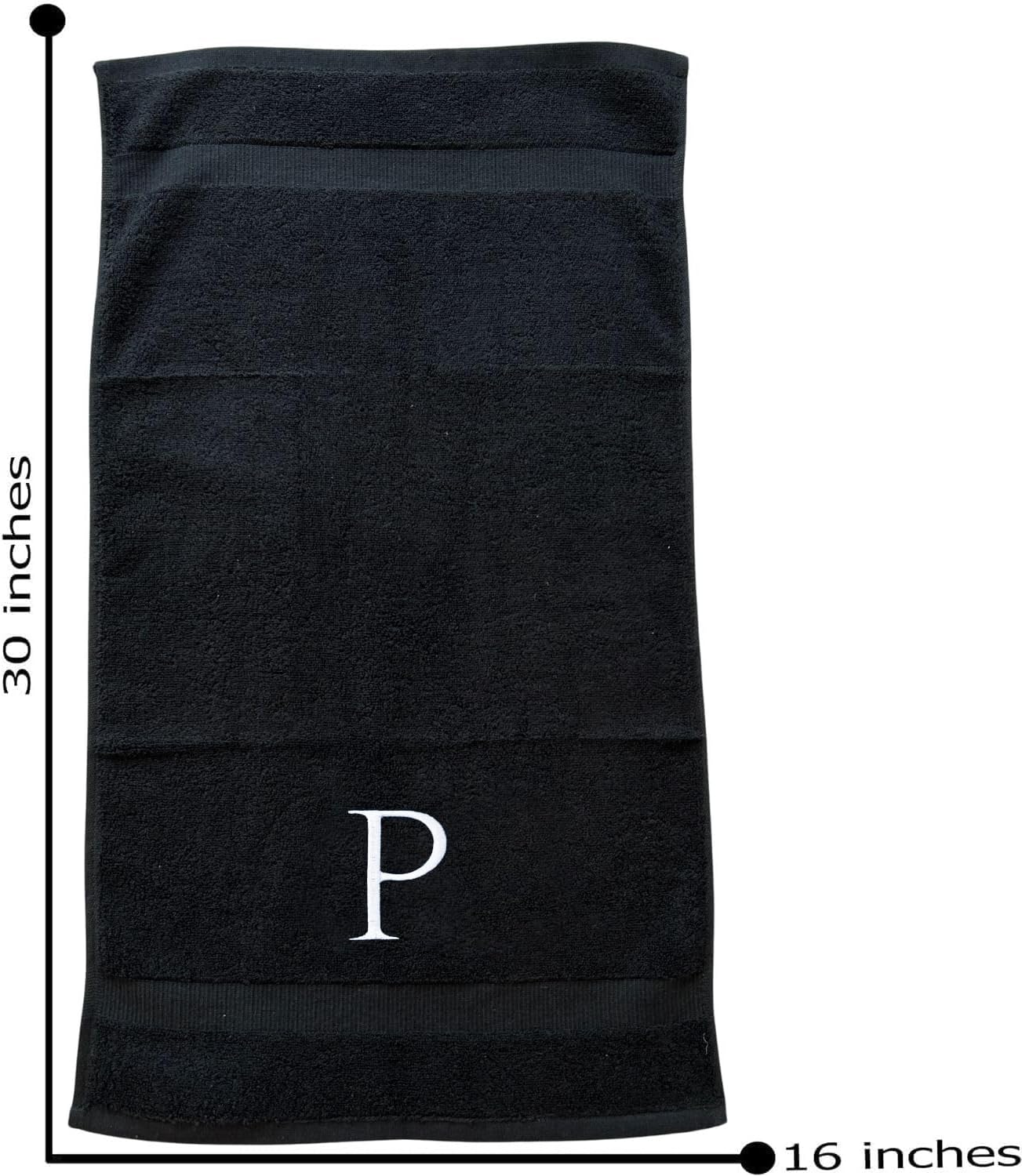 Black Monogrammed Hand Towel for Bathroom - Initial Hotel Quality Decorative Embroidered Luxury Towel for Powder Room, Spa - GOTS Organic Certified - Set of 2 White Letter P
