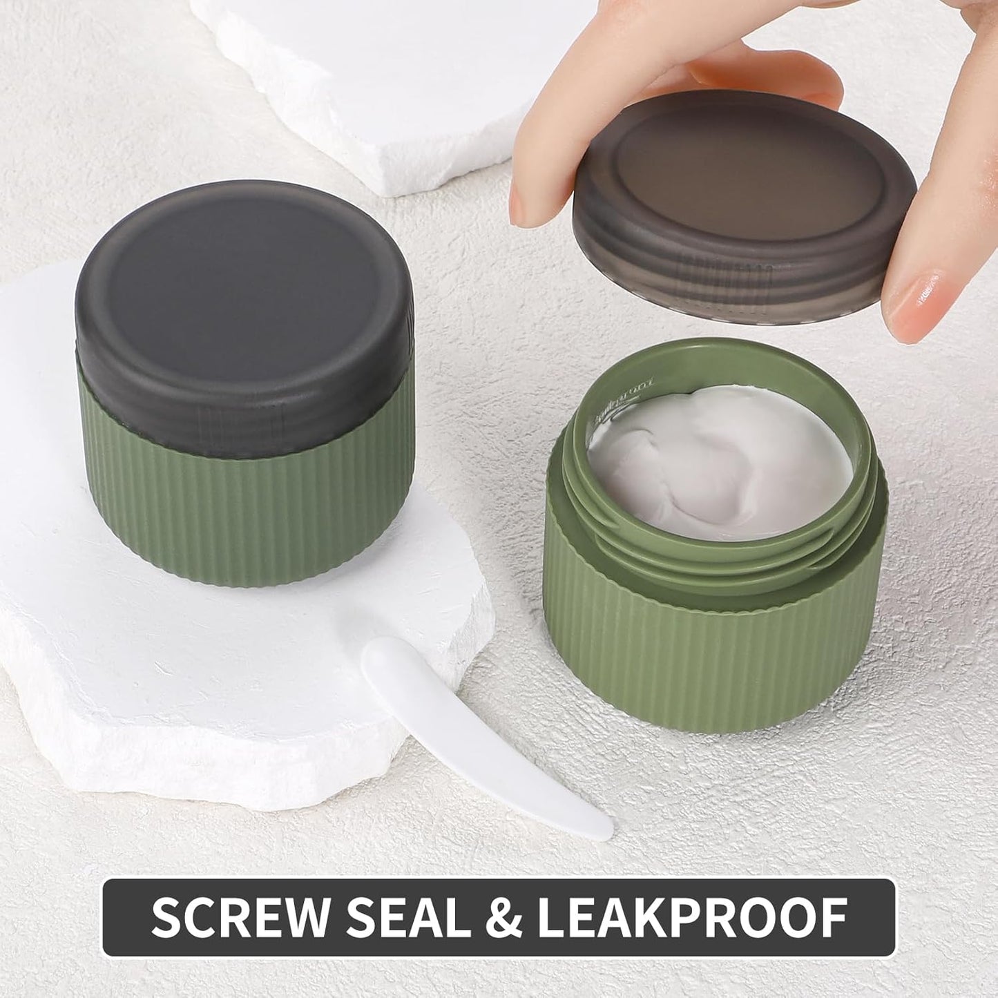 ME.FAN Travel Containers for Toiletries, TSA Approved 2 oz Silicone Cream Jars, Leak-proof Journey Containers, Trip Accessories with Lid for Cosmetic Face Hand Body Cream 4 Pack Black Lid Blue Green