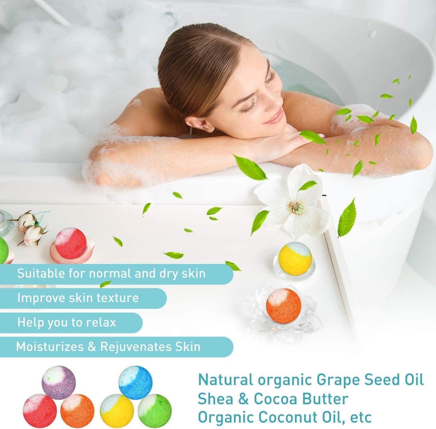 60 Pcs Bath Bombs Set - Massive Quantity Natural Bath Bombs for Kids/Women/Men Individually Wrapped Handmade Organic Bath Supplies Relaxing Kit - for Birthday, Christmas, Mother's Day