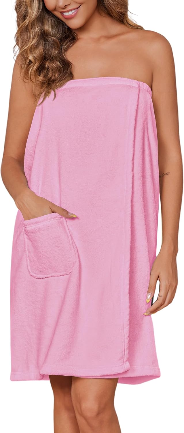 Ekouaer Women's Plush Towel Wrap Soft Lightweight Shower Wrap Absorbent Spa Body Wrap Bath Robe with Velcro S-L
