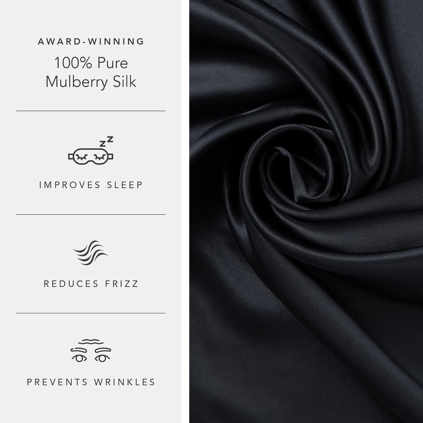 Fishers Finery 25mm 100% Pure Mulberry Silk Pillowcase (Black Queen)