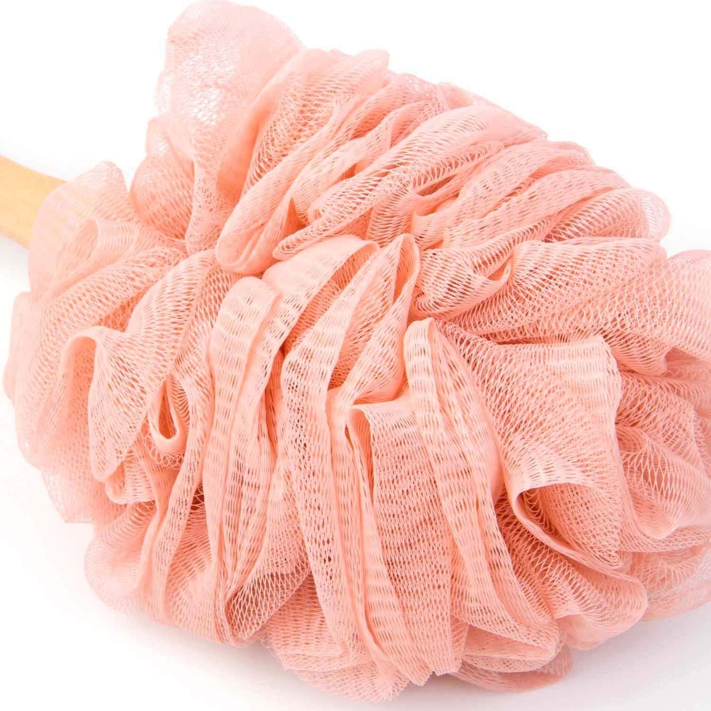 Loofah Back Scrubber for Shower, Wooden Long Handle Bath Sponge Lufa Shower Brush, Soft Nylon Mesh Back Cleaner Washer, Women & Men Exfoliating Luffa Pouf on a Stick for Body (Pink)