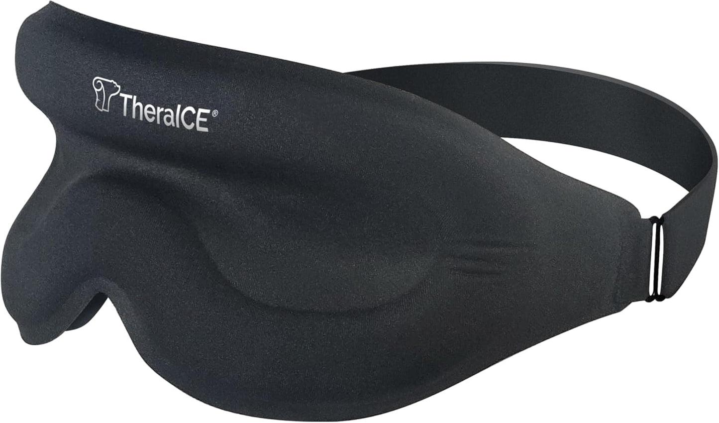 TheraICE Sleep Mask + Cooling Gel Relief - Sleep Eye Mask Blackout Blindfold Cold - 3D Contoured Relaxing No Pressure Eye Cover to Block Light for Comfortable Soothing Night Sleeping/Men & Women