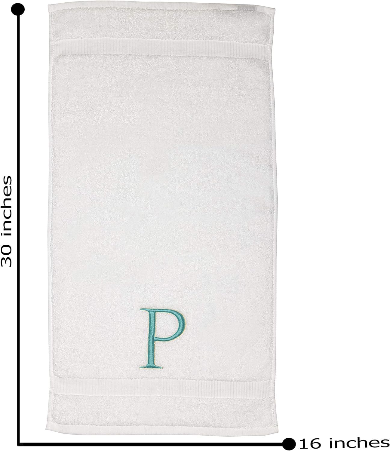 Teal Monogrammed Hand Towel for Bathroom - Initial Hotel Quality Decorative Embroidered Luxury Towel for Powder Room, Spa - GOTS Organic Certified - Pack of 2, Letter P