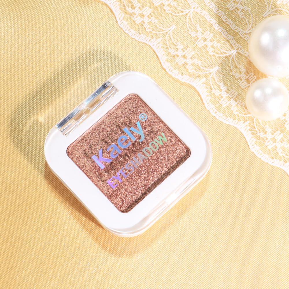 evpct Rose Gold Single Eyeshadow Palette Makeup for Older Women, Amber Rush Brown Shimmer Glitter Sparkly Cream Eye Shadow Palette Brightener Makeup for Older Women, High Pigment Monochrome Eyeshadow