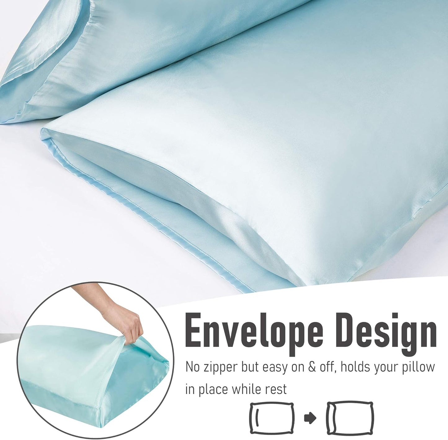 Tyfitb Satin Pillowcase for Hair and Skin, Baby Blue Pillowcases Set of 2, Cooling Pillow Cases Queen Size(20×30 Inches), Soft Luxury Satin Pillowcase with Envelope Closure