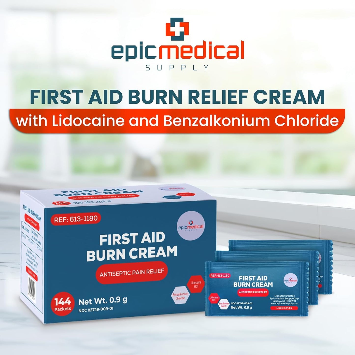 First Aid Burn Cream Packets Box of 144, Burn Ointment with Lidocaine and Benzalkonium Chloride for Minor Scrapes, Cuts, and Skin Irritations, Home and Medical Skincare