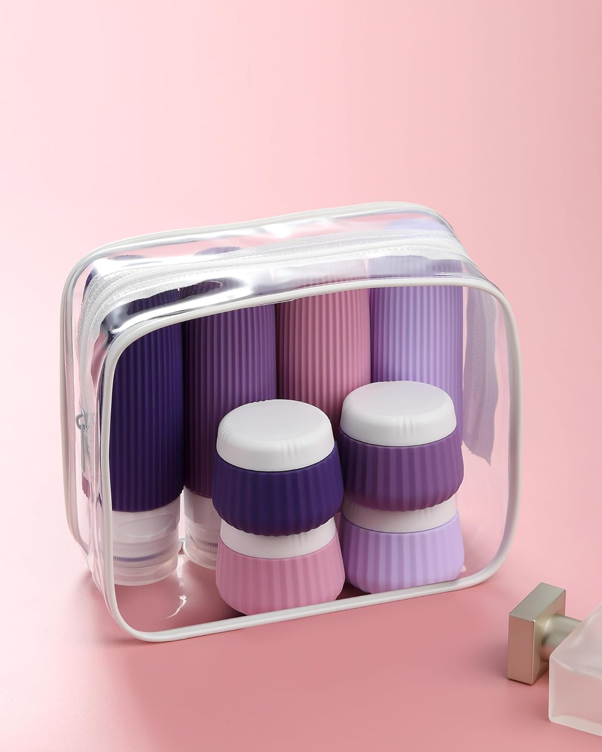 Travel Bottles for Toiletries - 8 Pack, TSA Approved 3oz Travel Containers, Leak Proof Silicone Squeezable Cream Jars with Clear Bag