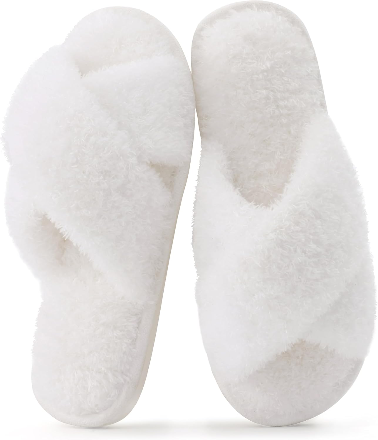 Evshine Women's Fuzzy Slippers Cross Band Memory Foam House Slippers Open Toe