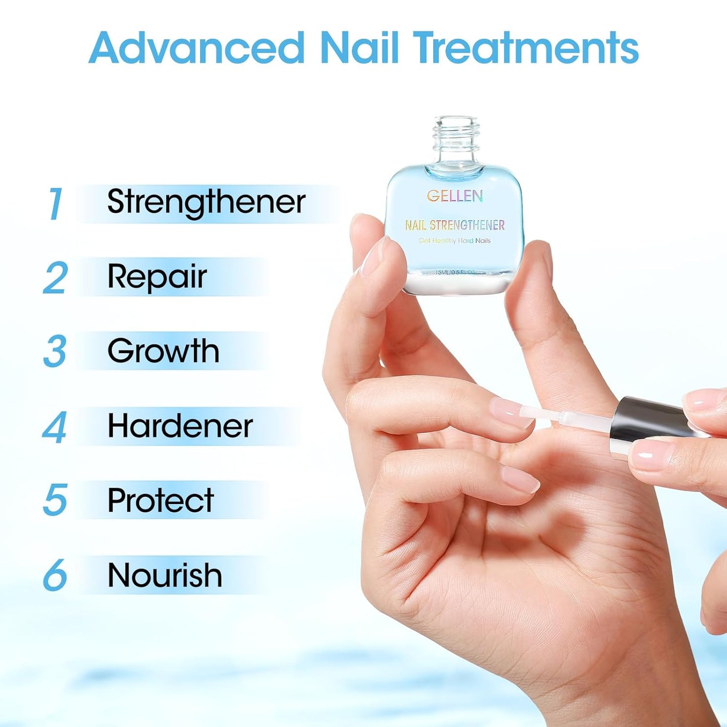 GELLEN Ocean Scent Nail Strengthener, 8-In-1 Pro Care Nail Repair Growth Serum for Thin Damaged Nails, Air Dry Clear Finish, Non-Polish, Keratin Calcium Nourishes Strengthens & Growth