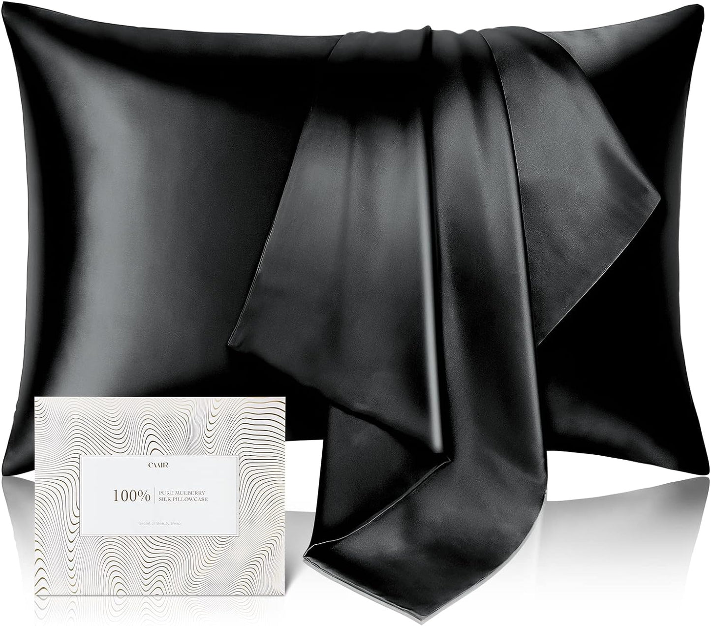 100% Pure Mulberry Silk Pillowcase for Hair and Skin - Allergen Resistant Dual Sides,600 Thread Count Silk Bed Pillow Cases with Hidden Zipper,1pc,Queen Size,Black