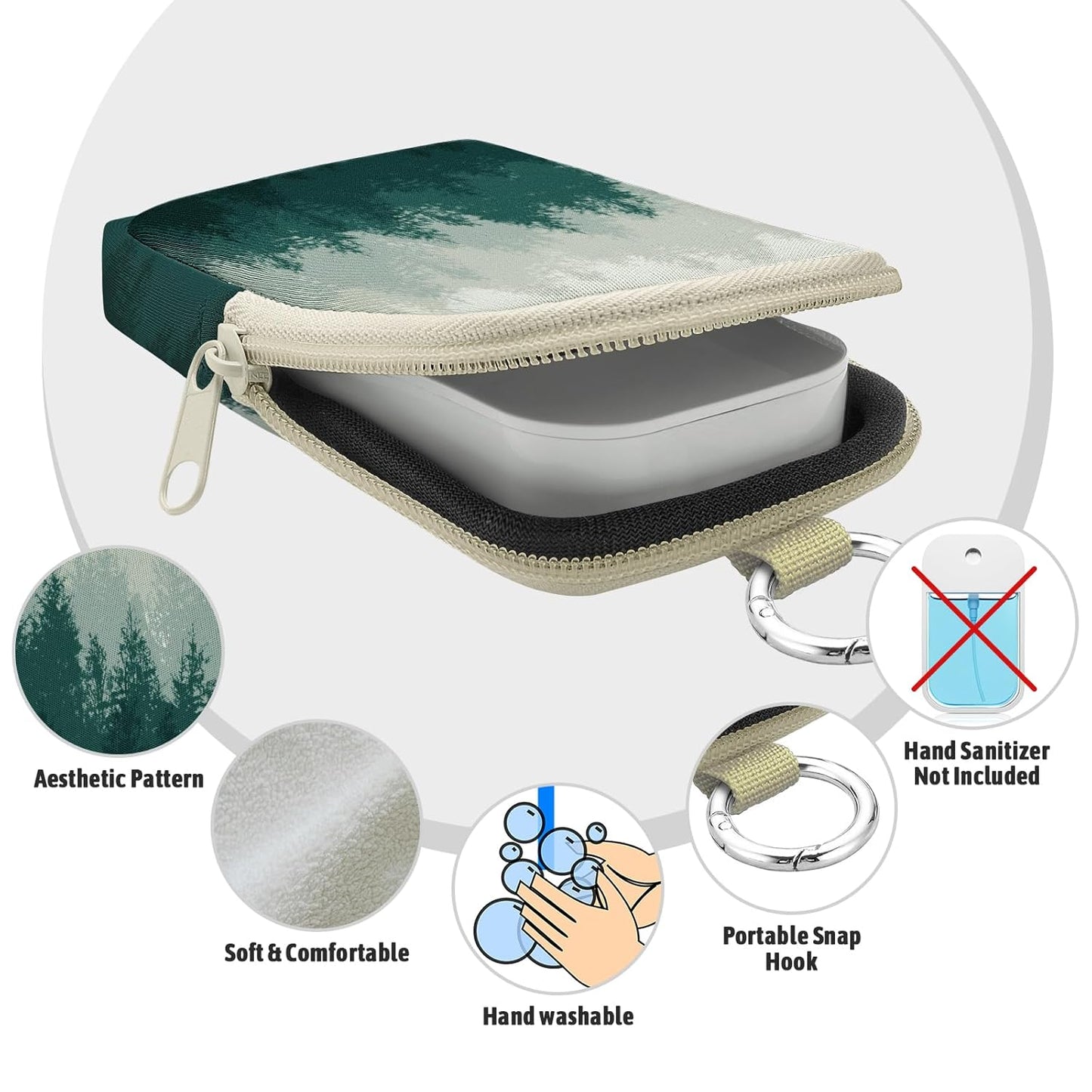 Forest Scene Hand Sanitizer Spray Case, Hand Sanitizer Holder Zippered Pouch, Cute Fashion Accessory with Snap Hook for Glow Mist and Power Mist 1FL OZ