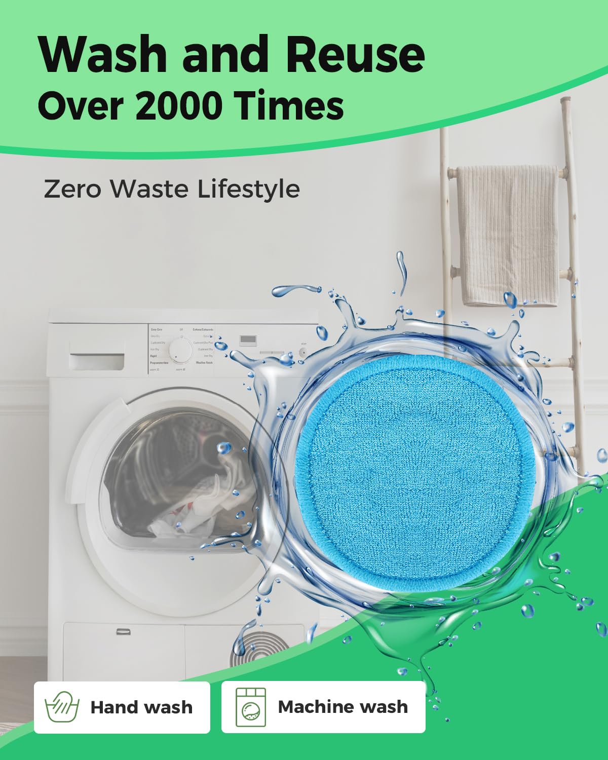 Reusable Makeup Remover Pads - 18 Packs Organic Reusable Cotton Rounds with Washable Laundry Bag for Toner Eco-Friendly Bamboo & Cotton Reusable Cotton Pads for Face All Skin Types (Blue-White-Green)