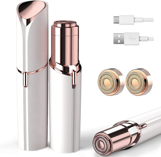 Facial Hair Removal for Women, Ladies Face Shaver for Upper Lip Chin and Peach Fuzz with USB Rechargeable Included 2 pc Replacement Heads